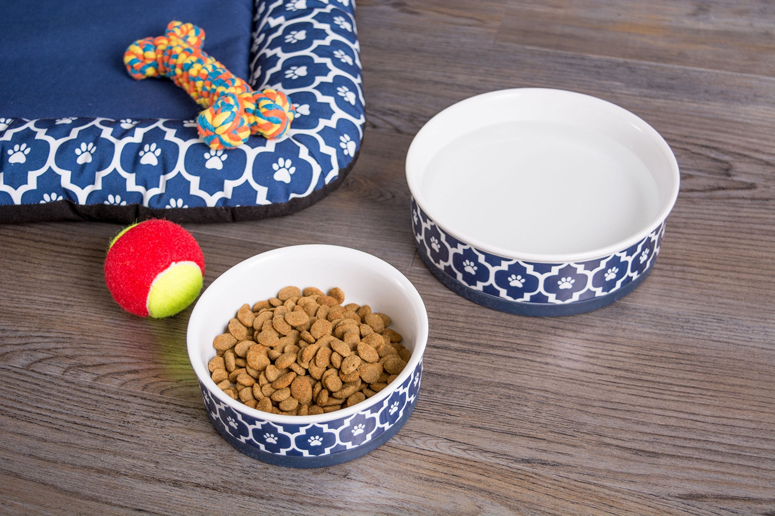 Bone Dry Lattice Collection Pet Bowl & Canister, Single Dish, Large 7.5x2.4, Nautical Blue