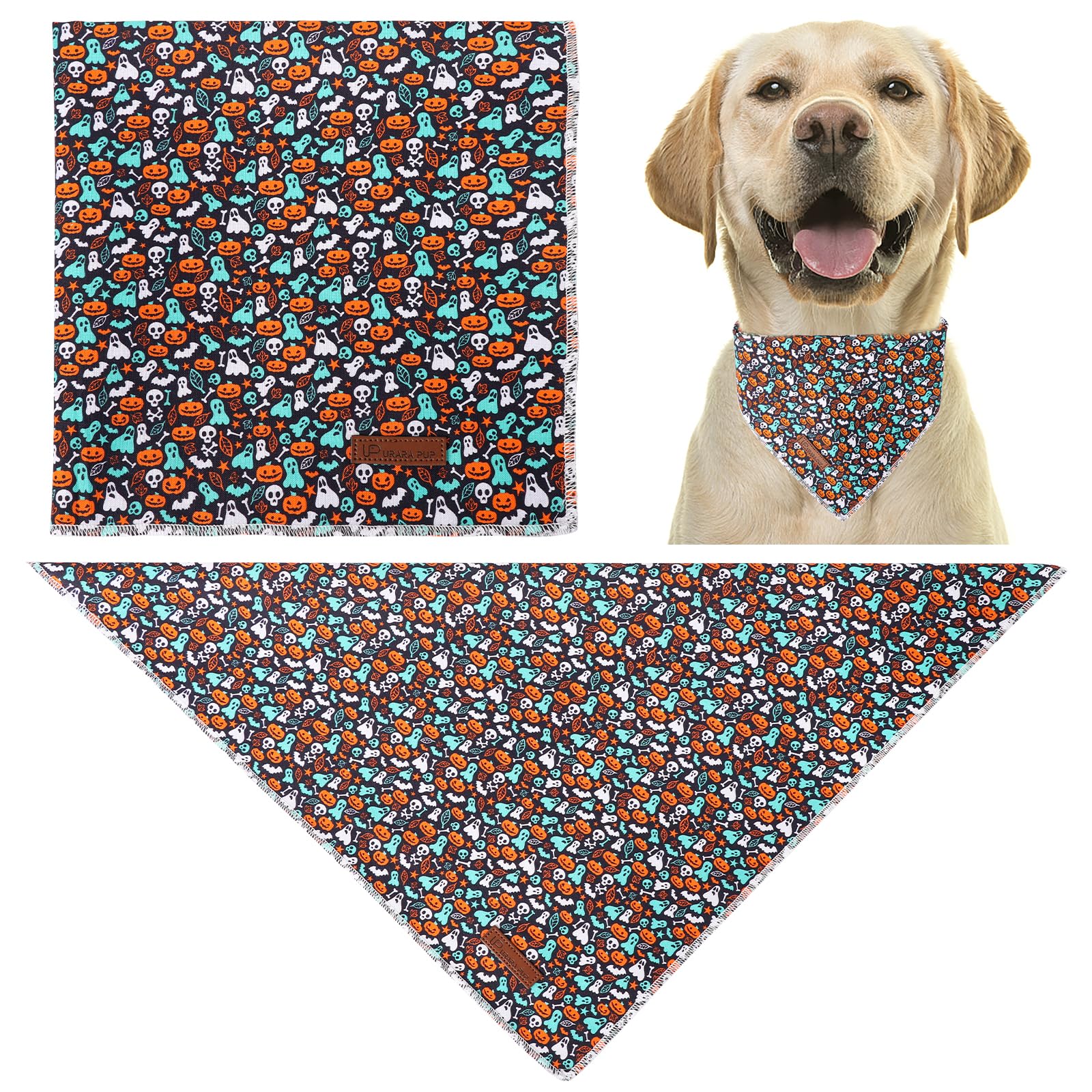 Up Urara Pup Halloween Pumpkin Dog Bandana, Thanksgiving Triangle Bid Scarf With Skull Pumpkin Pattern, Cotton Pet Kerchief For Girl Boy Dogs,Puppy Bandana For Small Medium Dog Thanksgiving Gifts