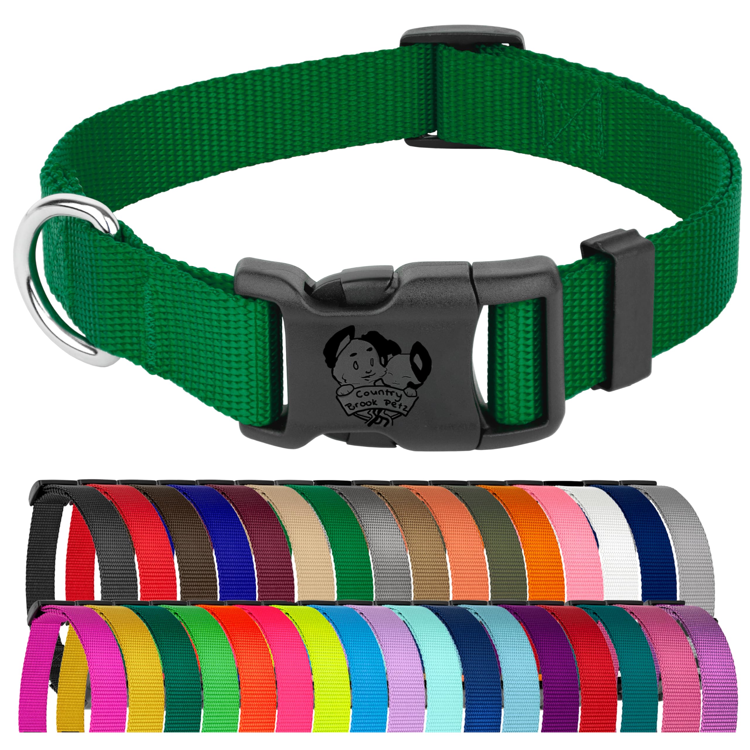 Country Brook Petz - 33 Vibrant Colors - American Made Deluxe Nylon Dog Collar With Buckle (Medium, 3/4 Inch, Christmas Green)