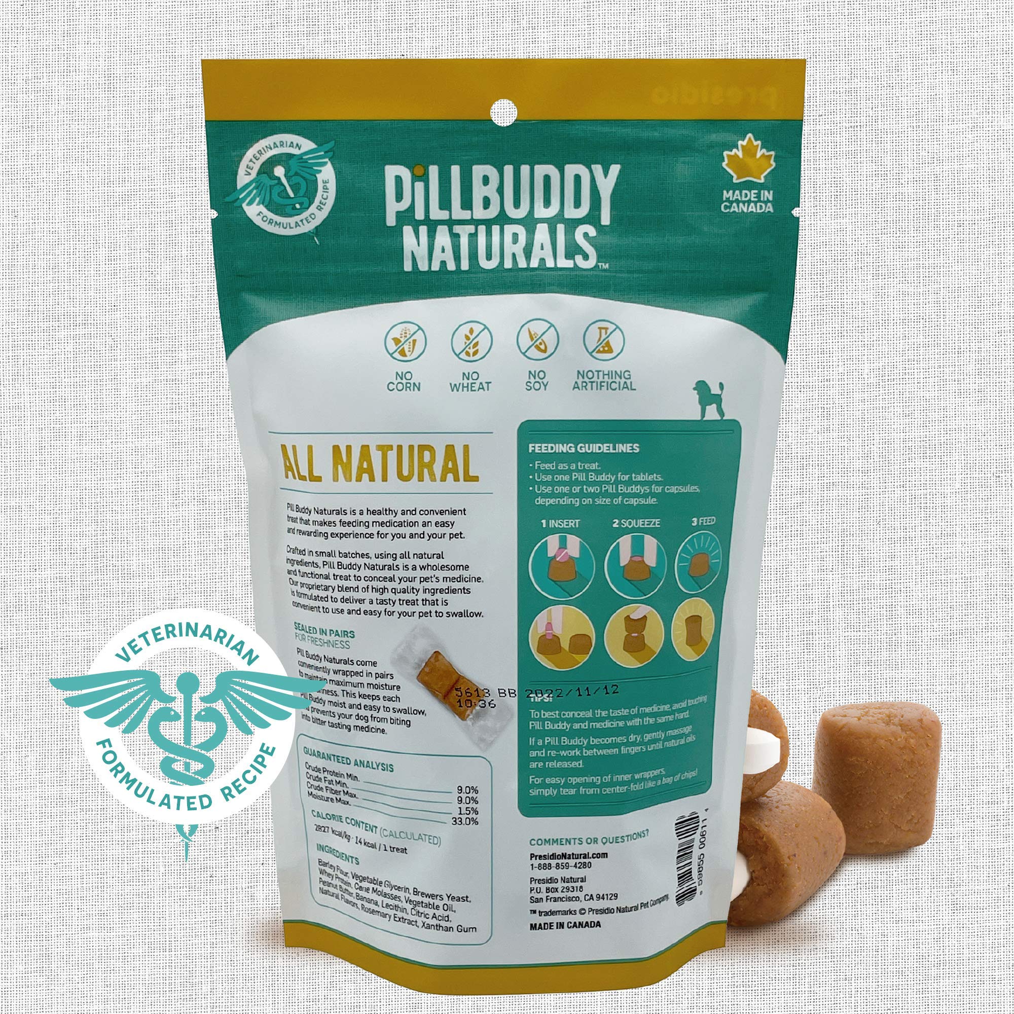 Presidio Pill Buddy Naturals Dog Treats, Peanut Butter & Banana, 30-Count, Brown, Model PBNPBB-9454