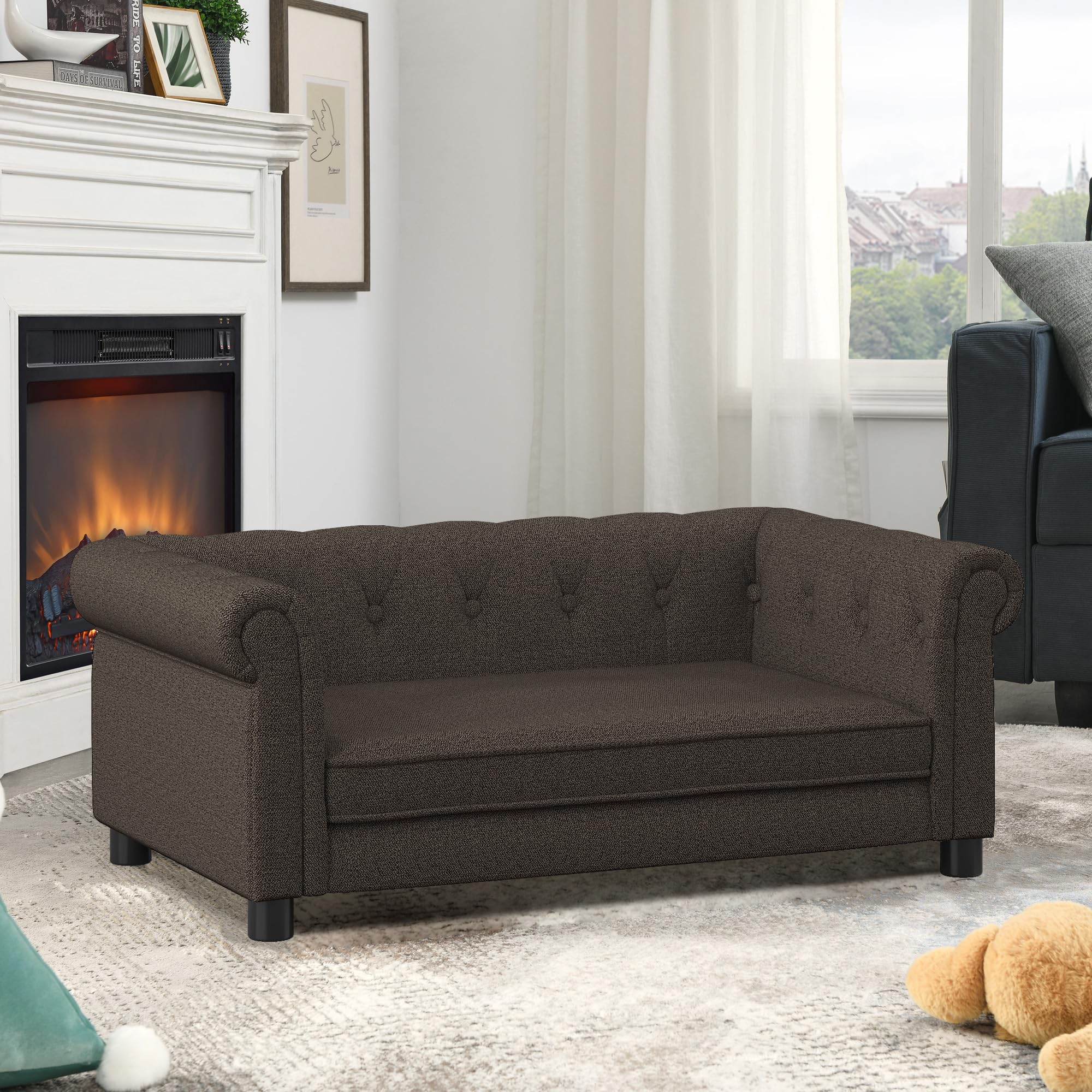 39  Dog Couch for Large Dogs,Medium Dog Sofa with Backrest and Armrests, Pet Couches with Comfortable Fabric Material & Soft Mem