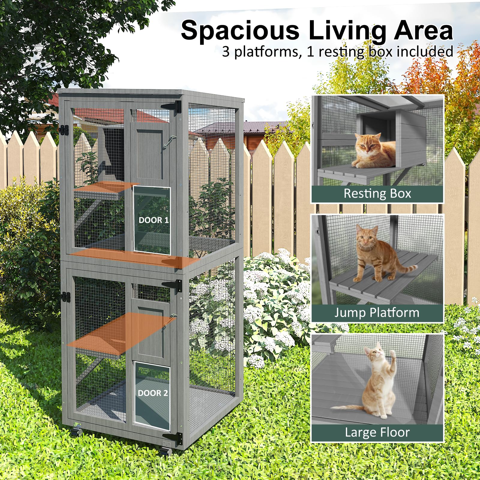 Timhaka Catio Outdoor Cat Enclosure, 4 Tier Indoor Catio With 4 Wheels, Platforms And Resting Box, Cat Cage With Waterproof Roof