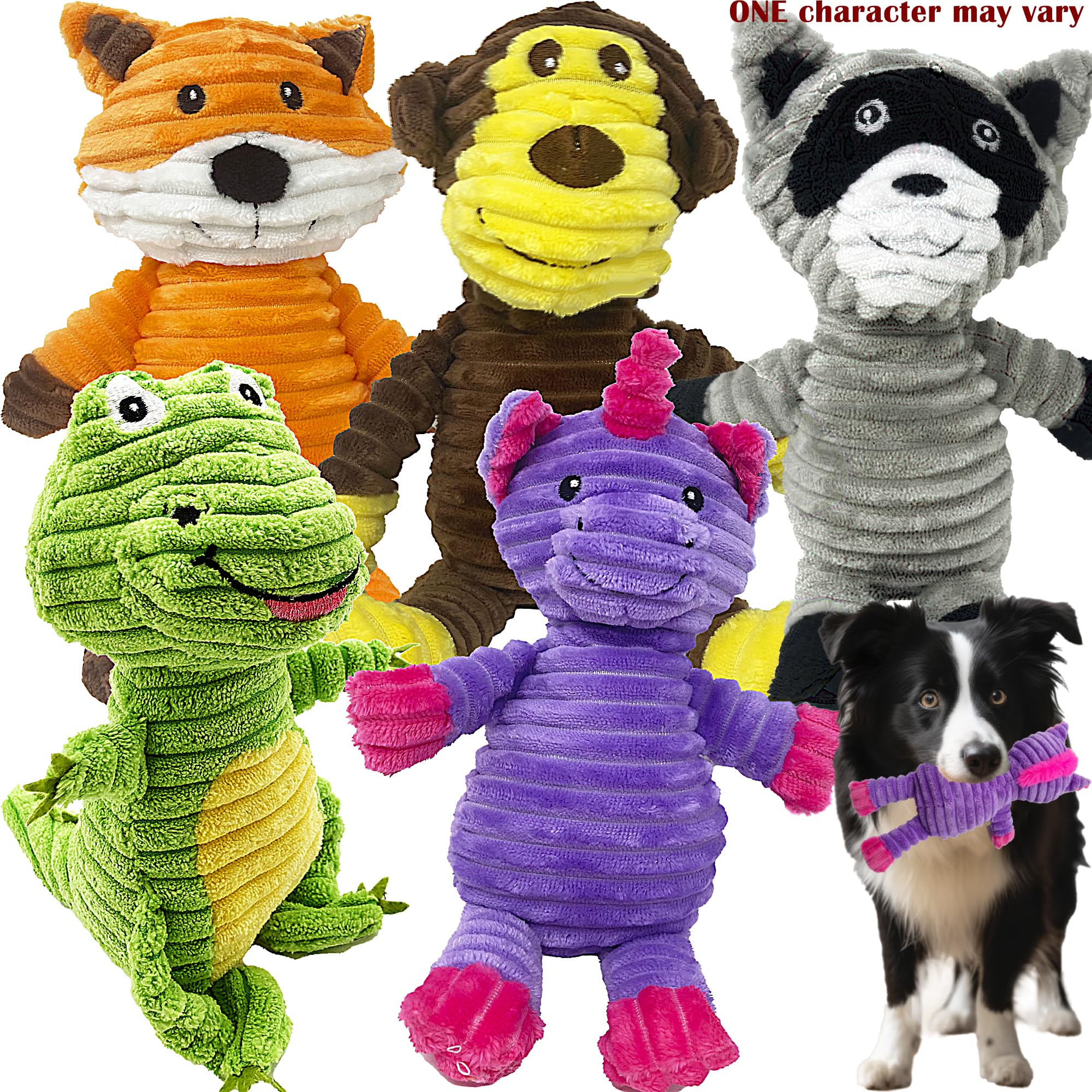 Jalousie Plush Puppy Toy Assortment - 5 Pack Squeak Toys for Medium & Large Dogs