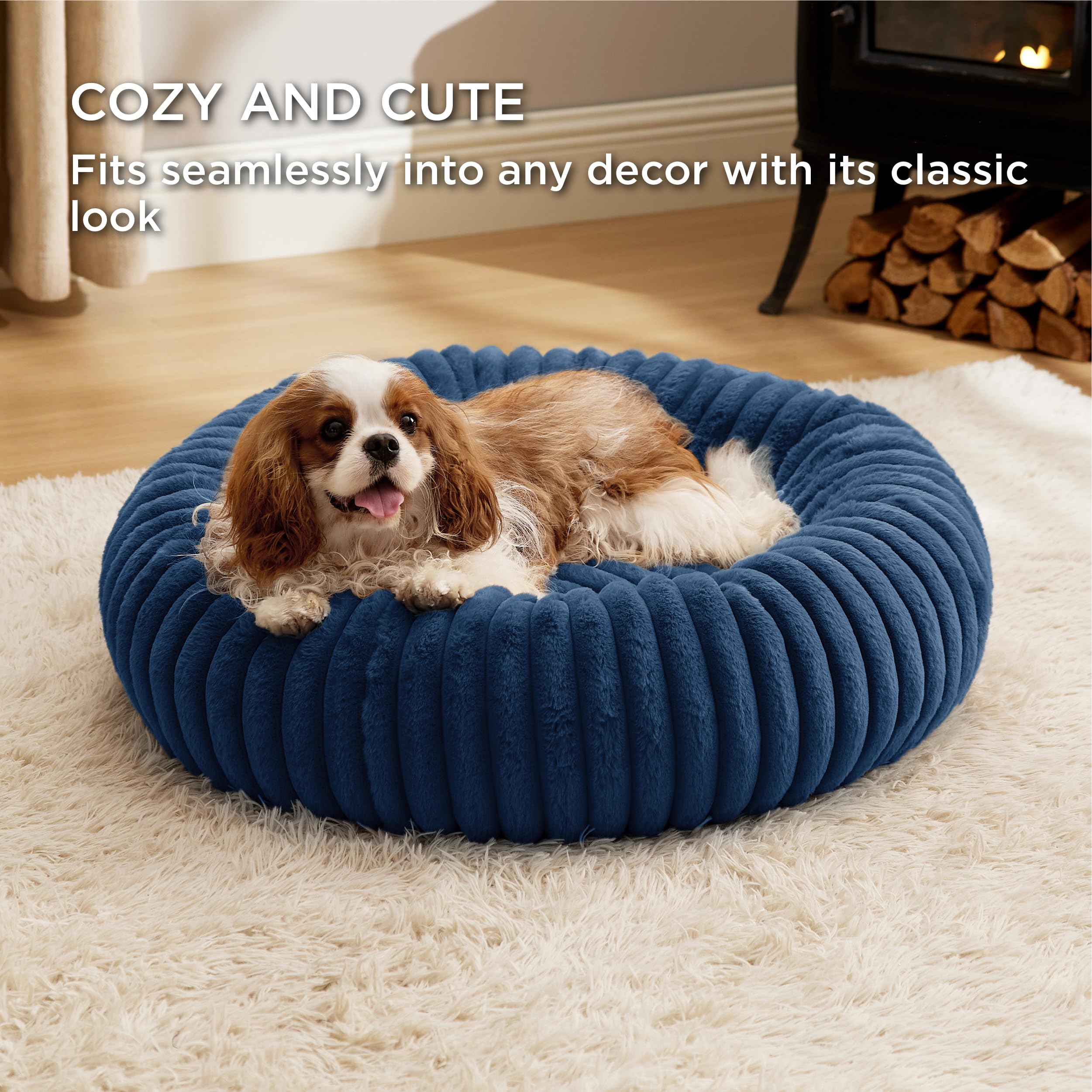Bedsure Donut Medium Dog Bed - Washable Faux Fur With Corduroy Fleece & Anti Slip Bottom, Round Pet Beds With Removable Cover, N