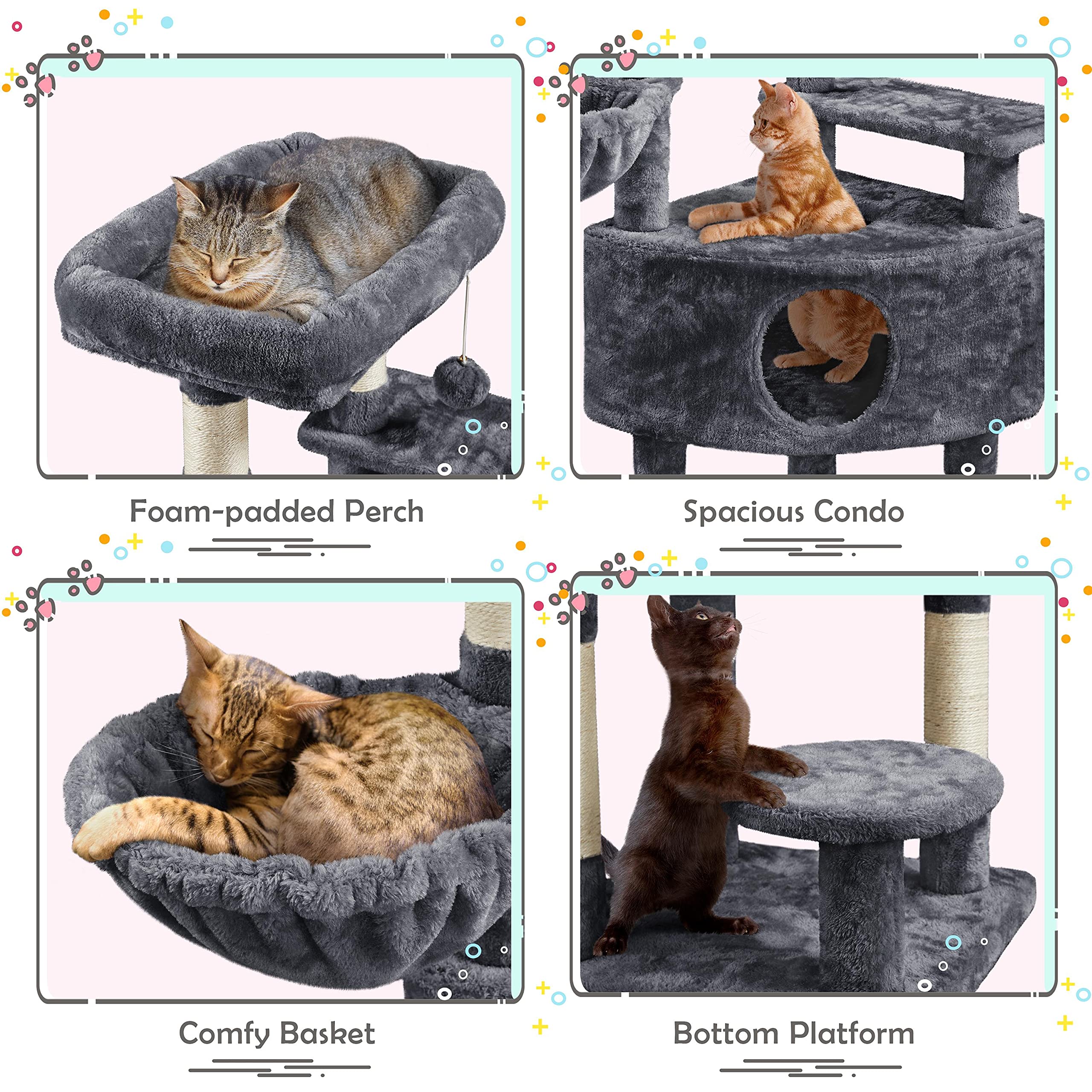 Yaheetech 46In Cat Tree For Indoor Cats, Cat Tower With Spacious Condos, Scratching Posts & Large Top Plush Perch, Cat Stand Hou