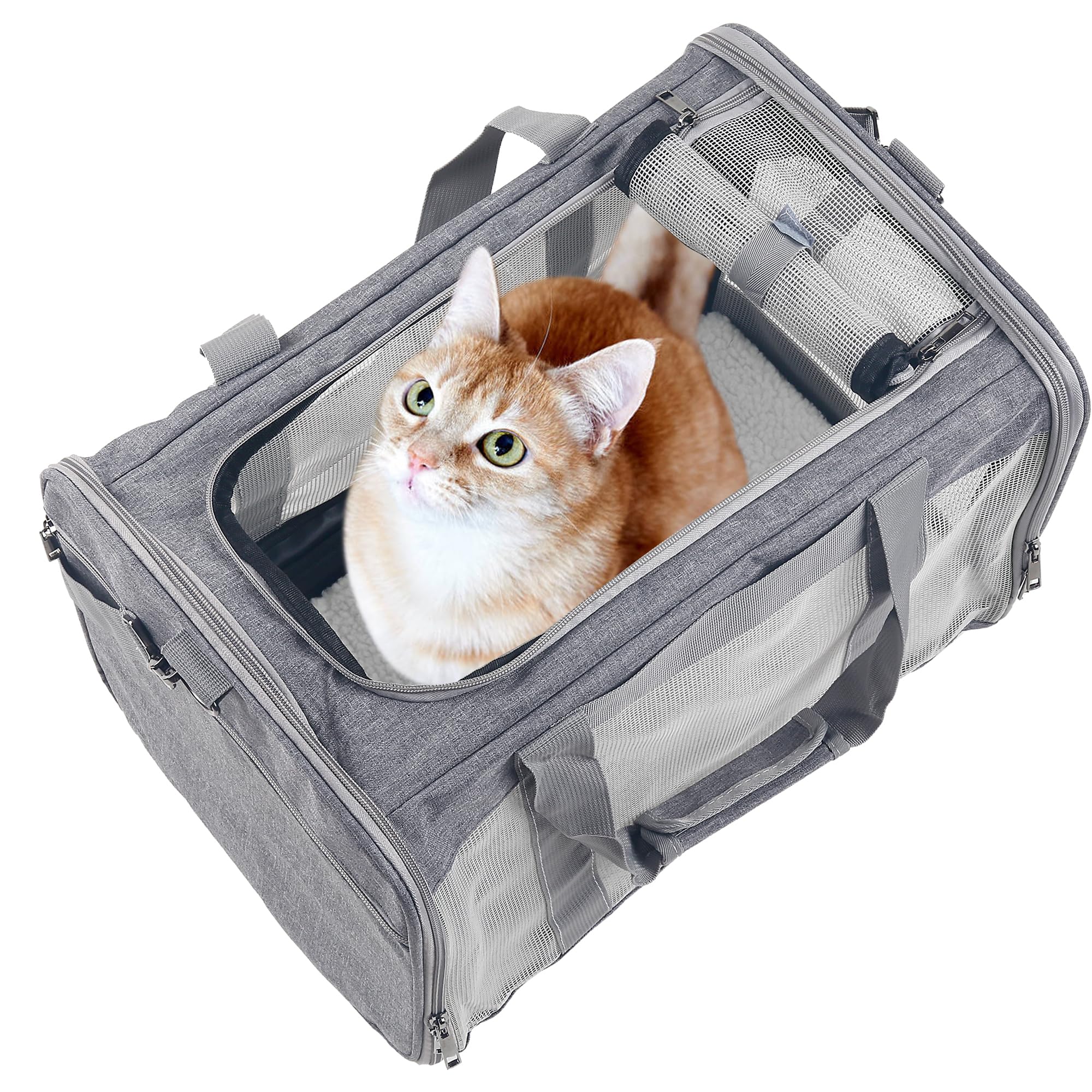 Atvobiy Portable Pet Carrier For Small To Medium Cats & Puppies - Soft, Airline Approved (Large, Grey)