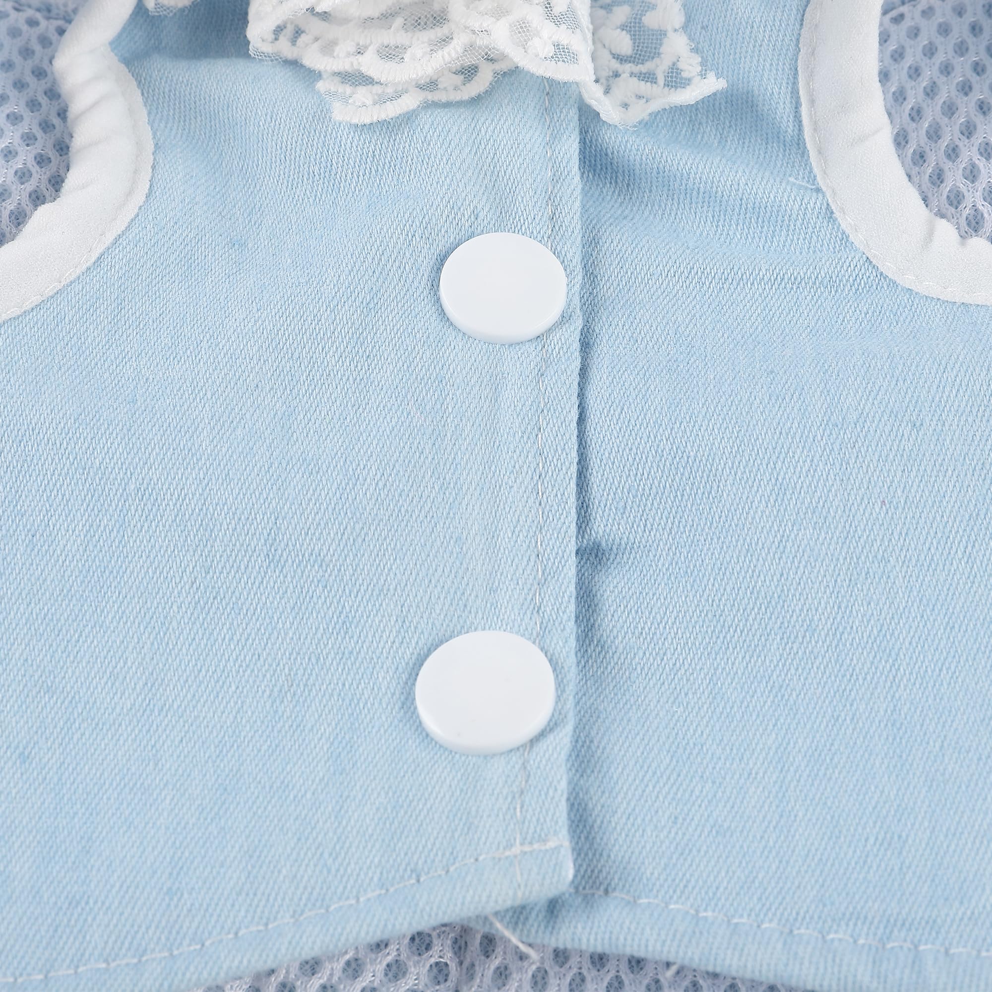 Dog Denim Dress With Leash Ring, Puppy Bowknot Lace Mesh Princess Skirt For Small Pet Fashion Clothes(Light Blue,Medium)