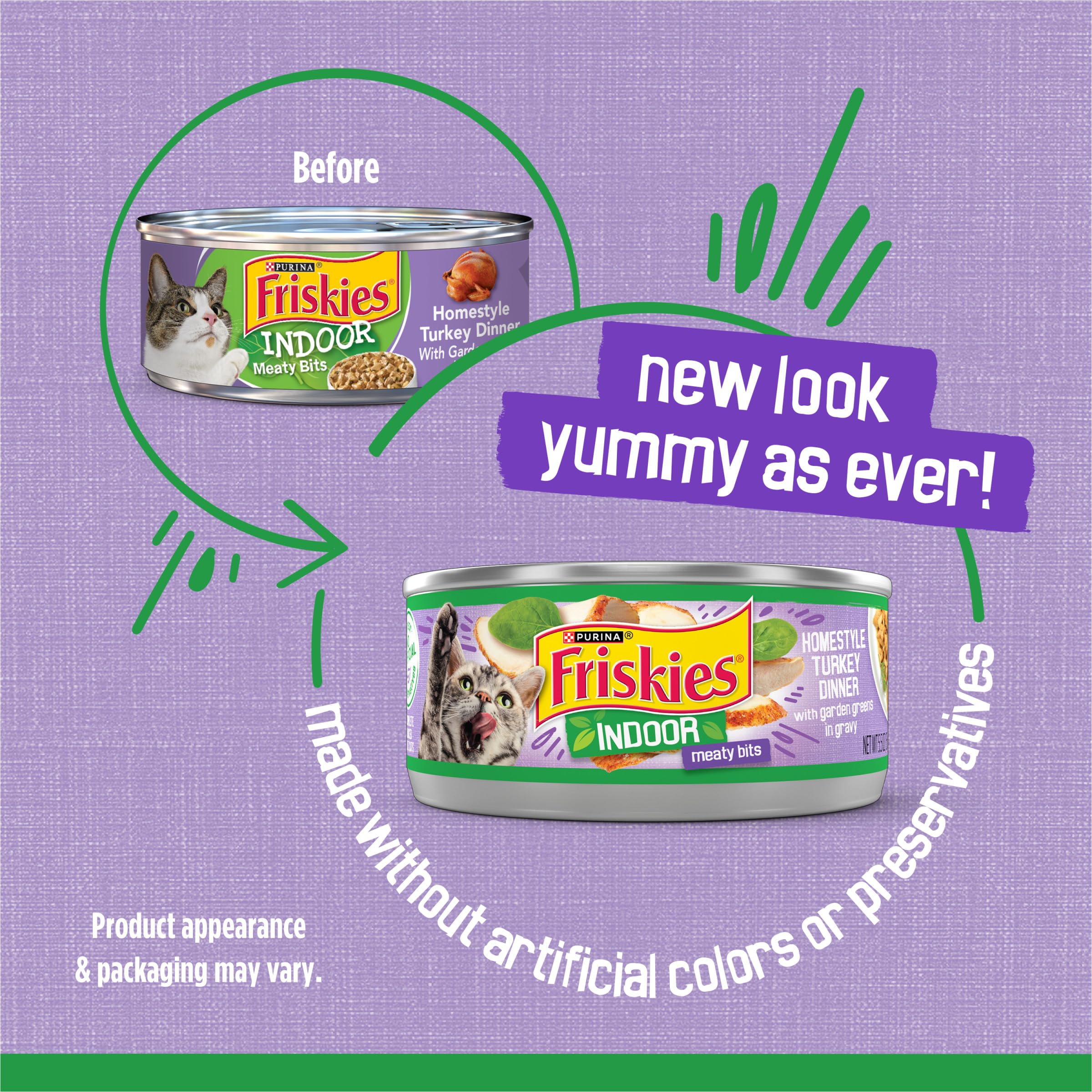 Purina Friskies Indoor Cat Food Meaty Bits Homestyle Turkey Dinner With Garden Greens in Gravy - 5.5 Ounce (Pack of 24)