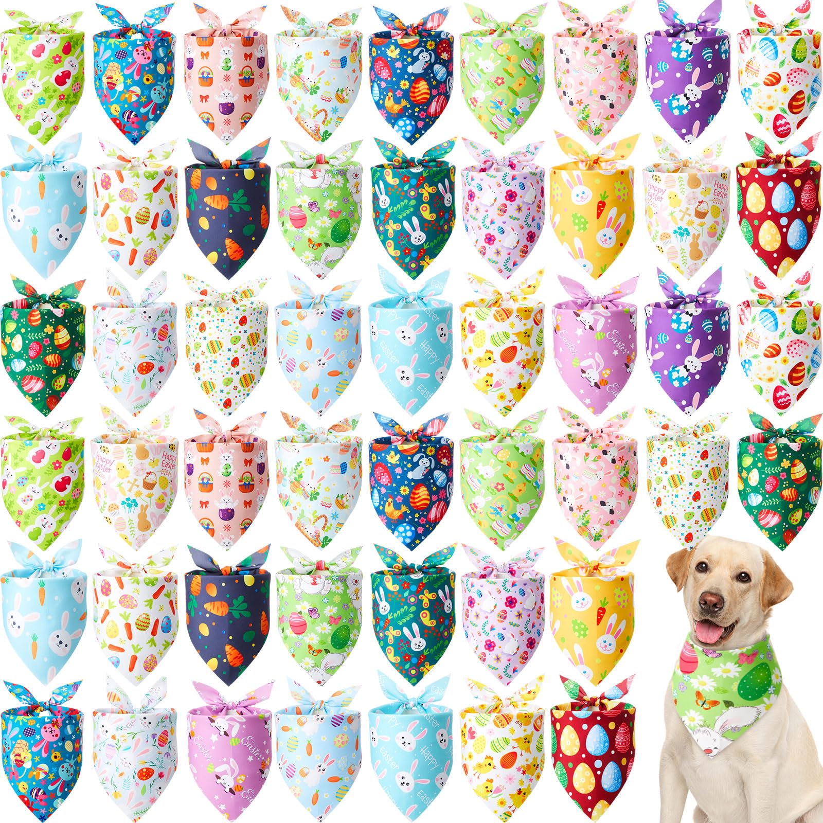 Sanwuta 50 Pcs Easter Dog Bandanas Bulk Pet Kerchief Set Bibs Triangle Scarf Dog Bandanas With Egg Rabbit Carrot Patterns For Ea