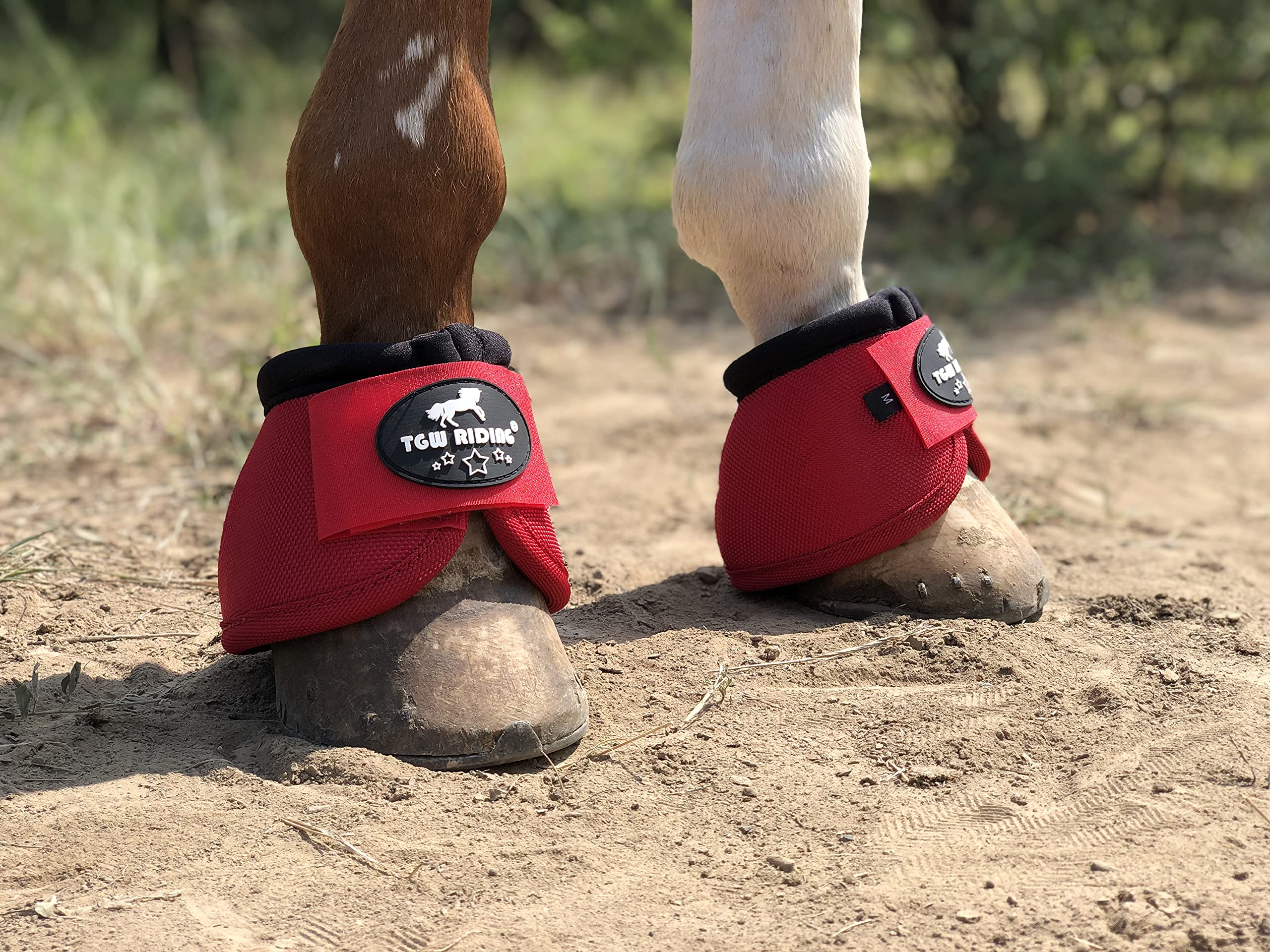 Tgw Riding 2520D Horse Bell Boots No-Turn Horse Bell Boots, Equine Ballistic Hoof Overreach Bell Boot, Pair (Red, L)