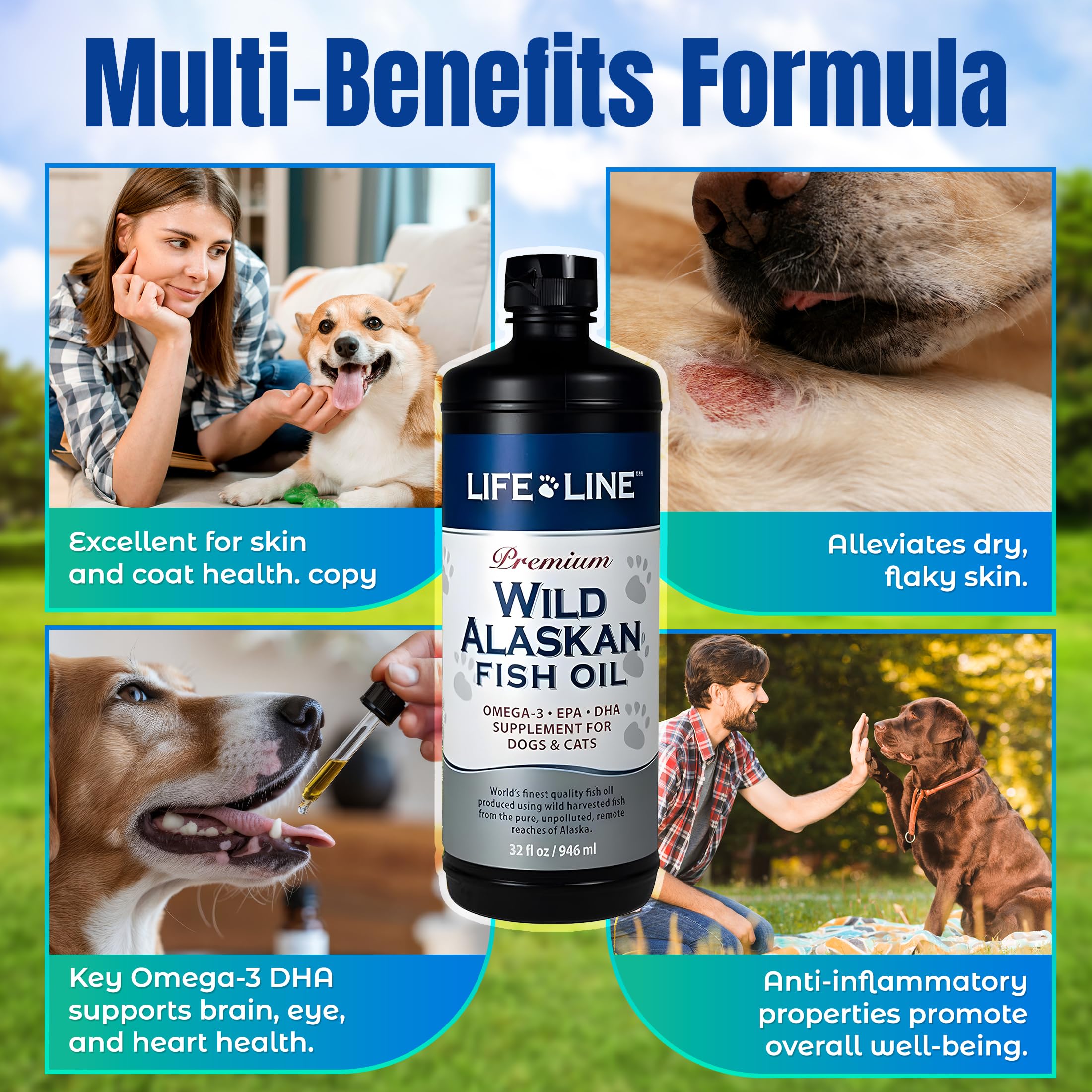 Life Line Pet Nutrition Wild Alaskan Fish Oil for Dogs and Cats 32oz - Omega 3 Fish Oil Supplement for Skin & Coat - Supports Br