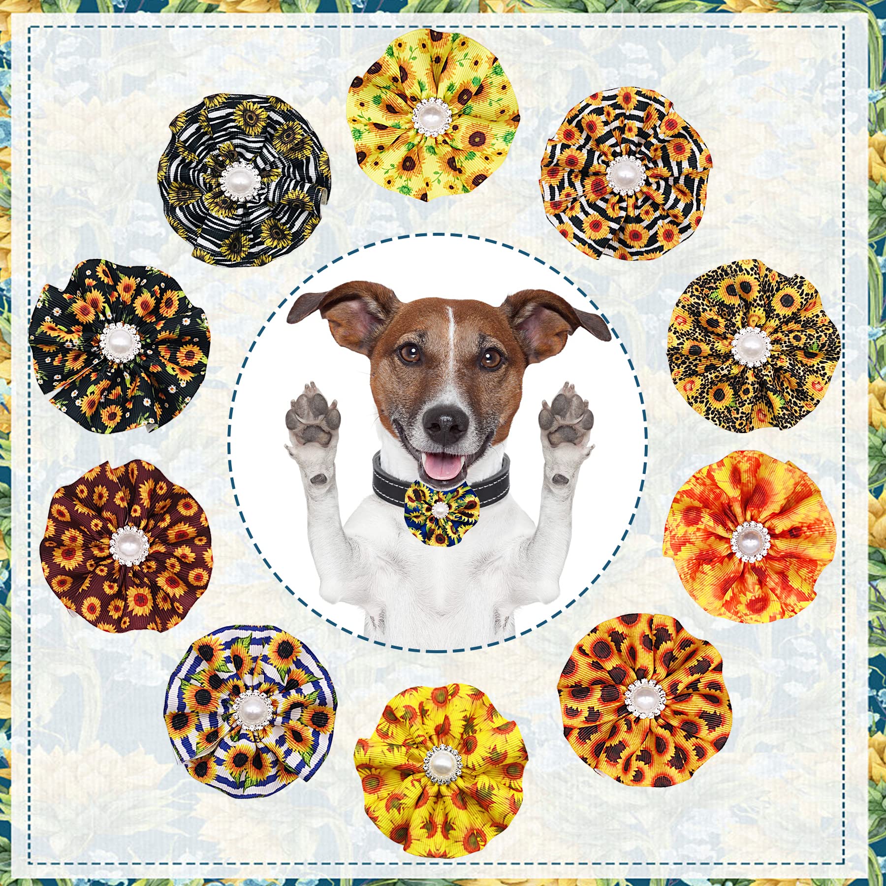 Jpgdn 12Pcs Dog Collar Flowers Fall Bows Attachment Sliders Sunflowers For Small Medium Cat Puppy Alpaca Rabbit Neck Bows Puppy