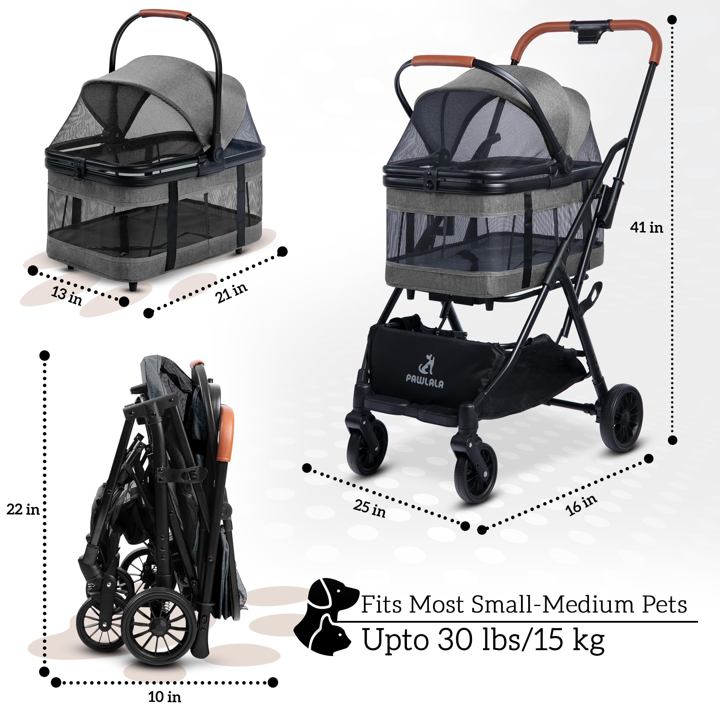 Pet Stroller With Detachable Carrier - Ideal For Small To Medium Dogs & Cats - Compact & Convenient Design - Easy Assembly Pet S