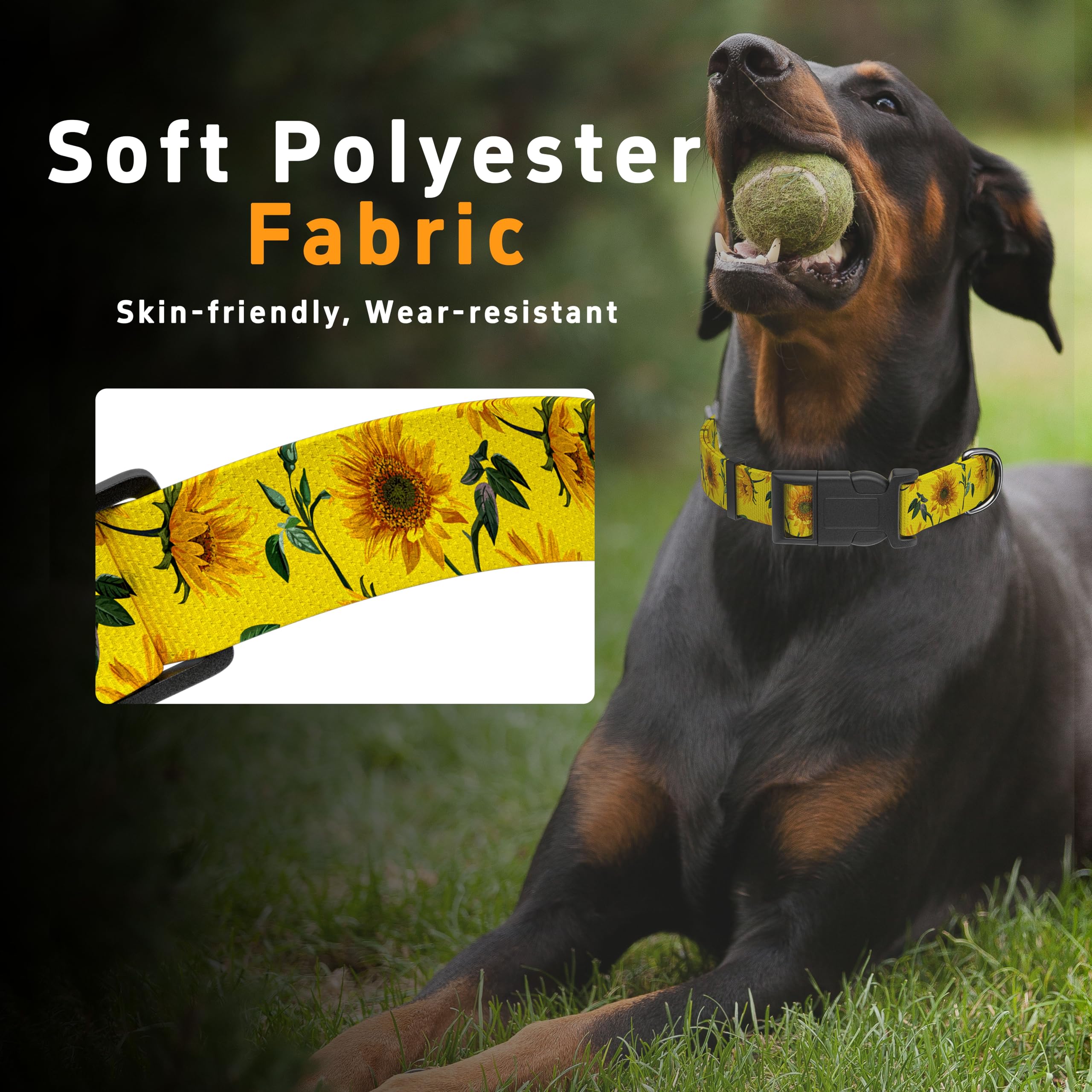 Seyezo Dog Collar, Floral Puppy Collar For Small Medium Large Dogs, Adjustable Soft Sunflower Pet Collar With Safety Buckle For