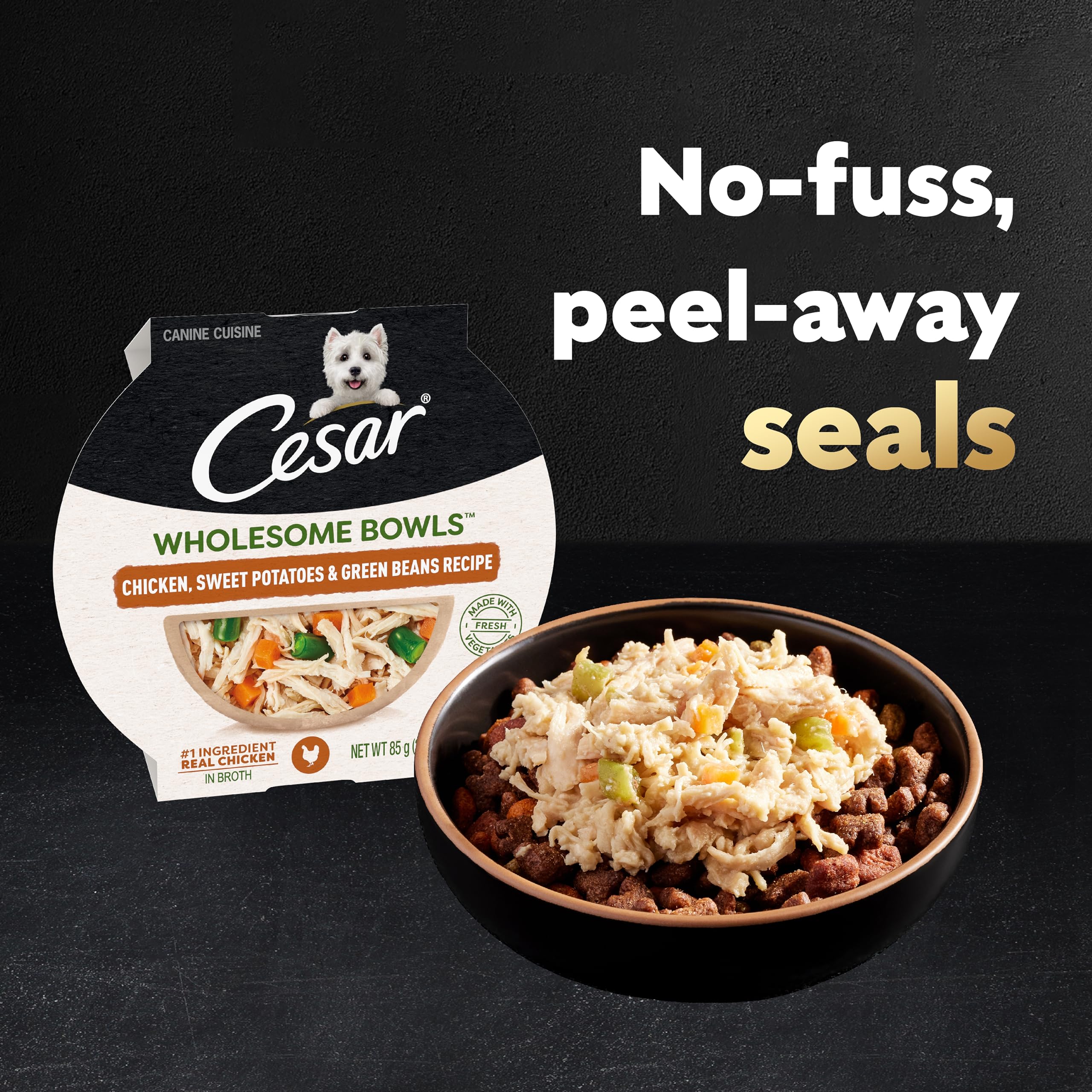 CESAR WHOLESOME BOWLS Adult Wet Dog Food, Chicken Recipe and Chicken, Sweet Potatoes & Green Beans Recipe Variety Pack, 3 oz., P