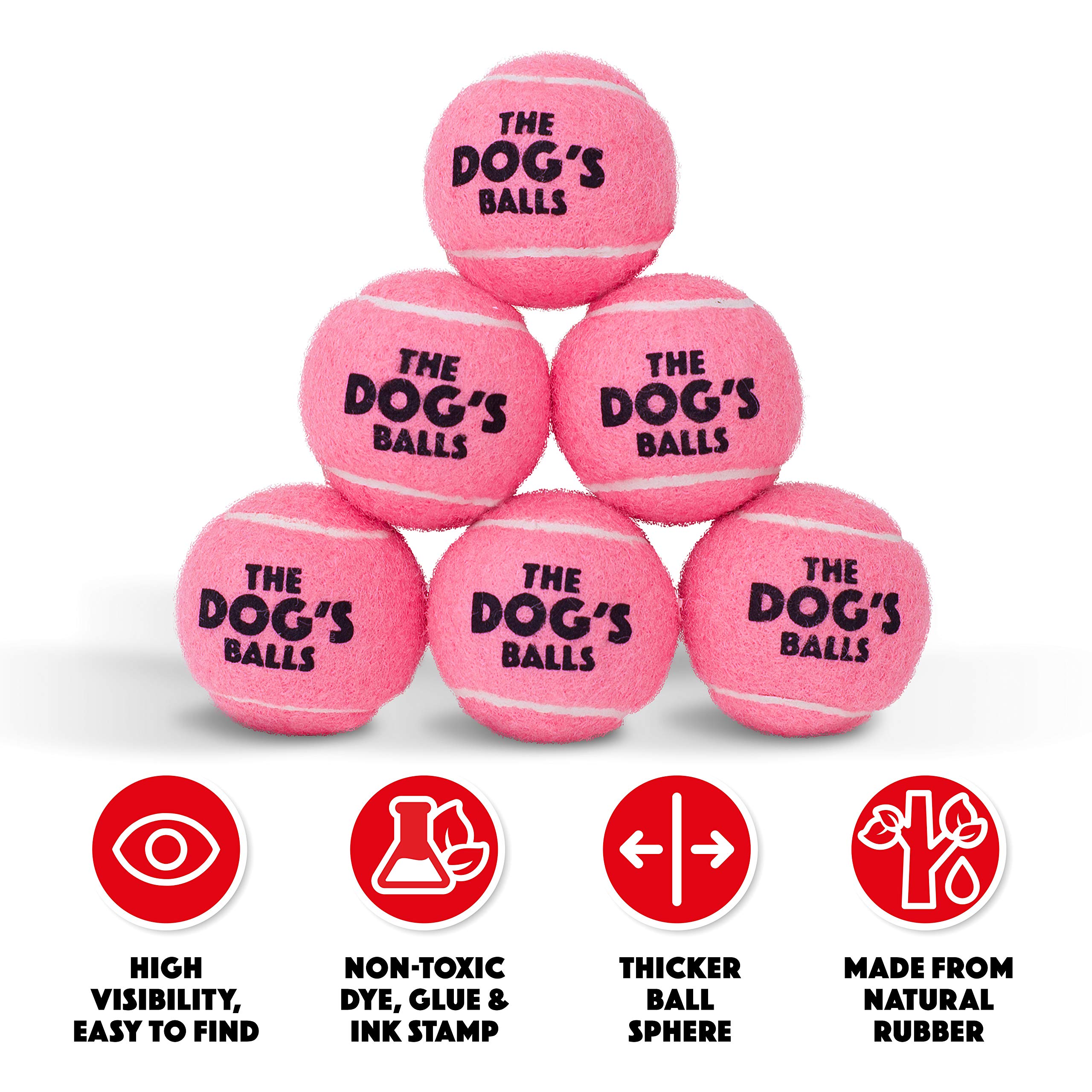 The Little Dog'S Balls, Dog Tennis Balls, 6-Pack Pink Dog Toy, Strong Dog & Puppy Ball For Training, Play, Exercise & Fetch