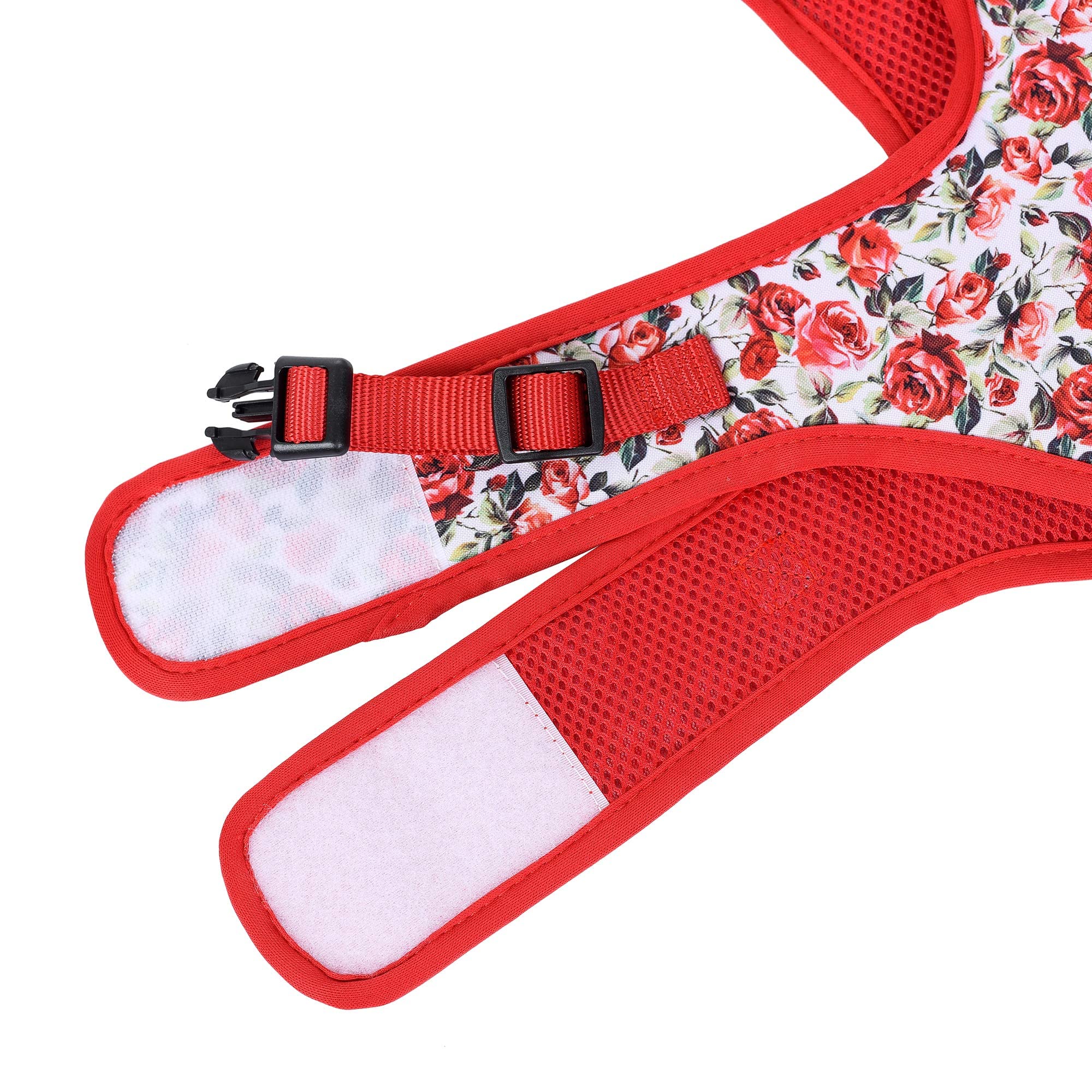 Mile High Life | Easy Get On Air Mesh Vest Harness | Spring Floral Collection | Adjustable Easy Closures Both Neck And Chest |20 Lbs Small Dogs & Cats | Red Rose | M Chest Size (18'-20')