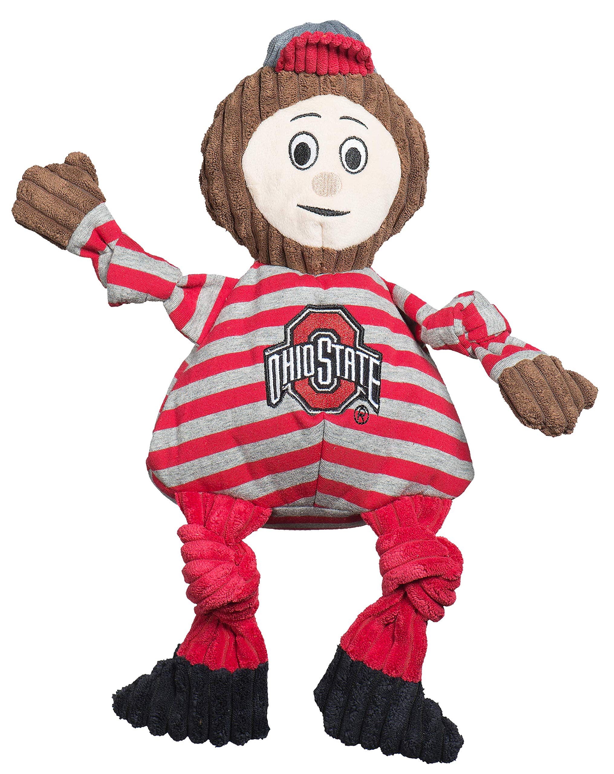 Hugglehounds Officially Licensed College Mascot Squeaky Dog Toy Knottie – Plush Corduroy Durable Squeaky Dog Chew Toys For Aggressive Pet Chewing, Fetch, Catch – Ohio State Brutus Buckeye, Small
