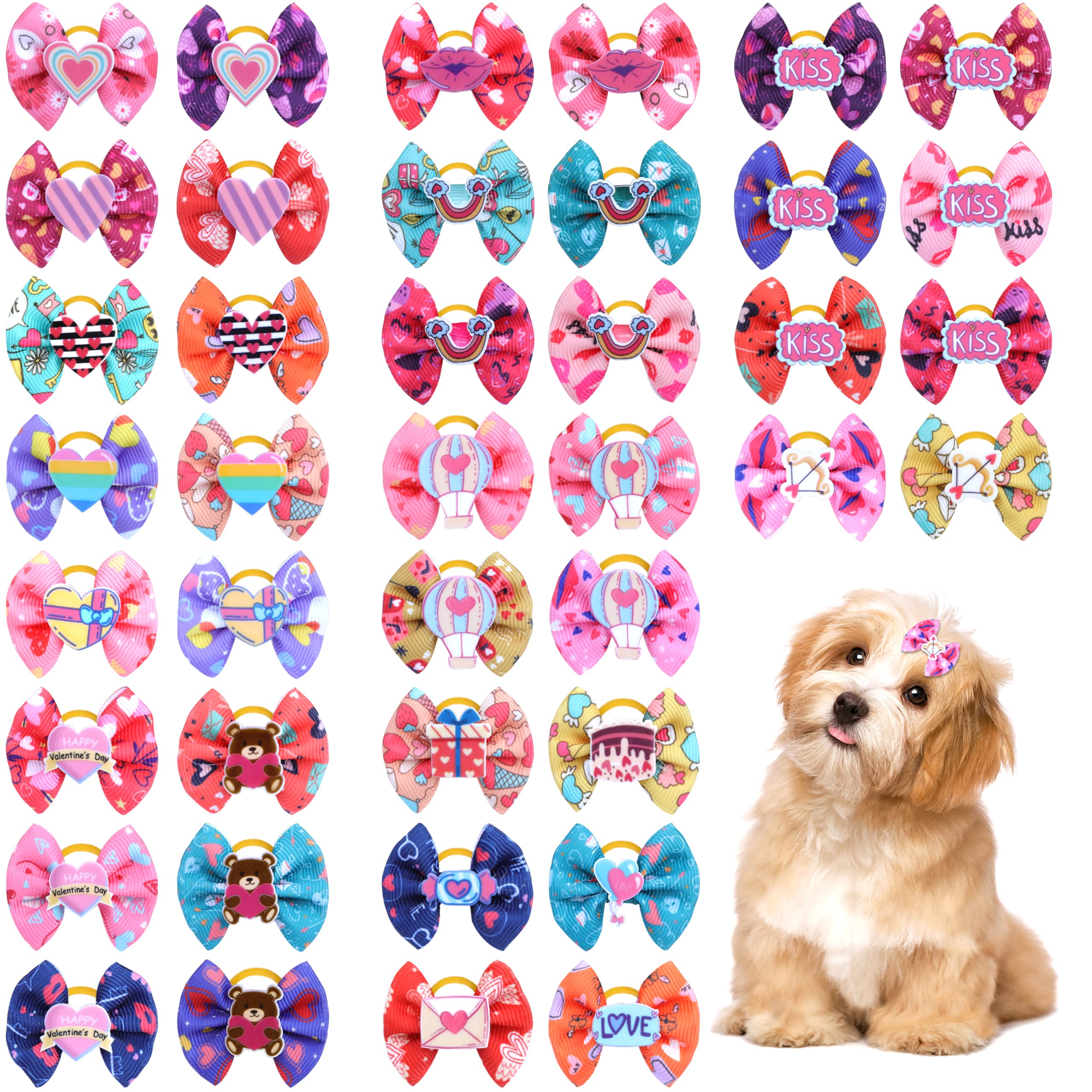 Petbuy 40Pcs Cute Puppy Dog Bowknot Hair Bows With Rubber Bands - Small Dog Hair Accessories For Party (Mixcolors)