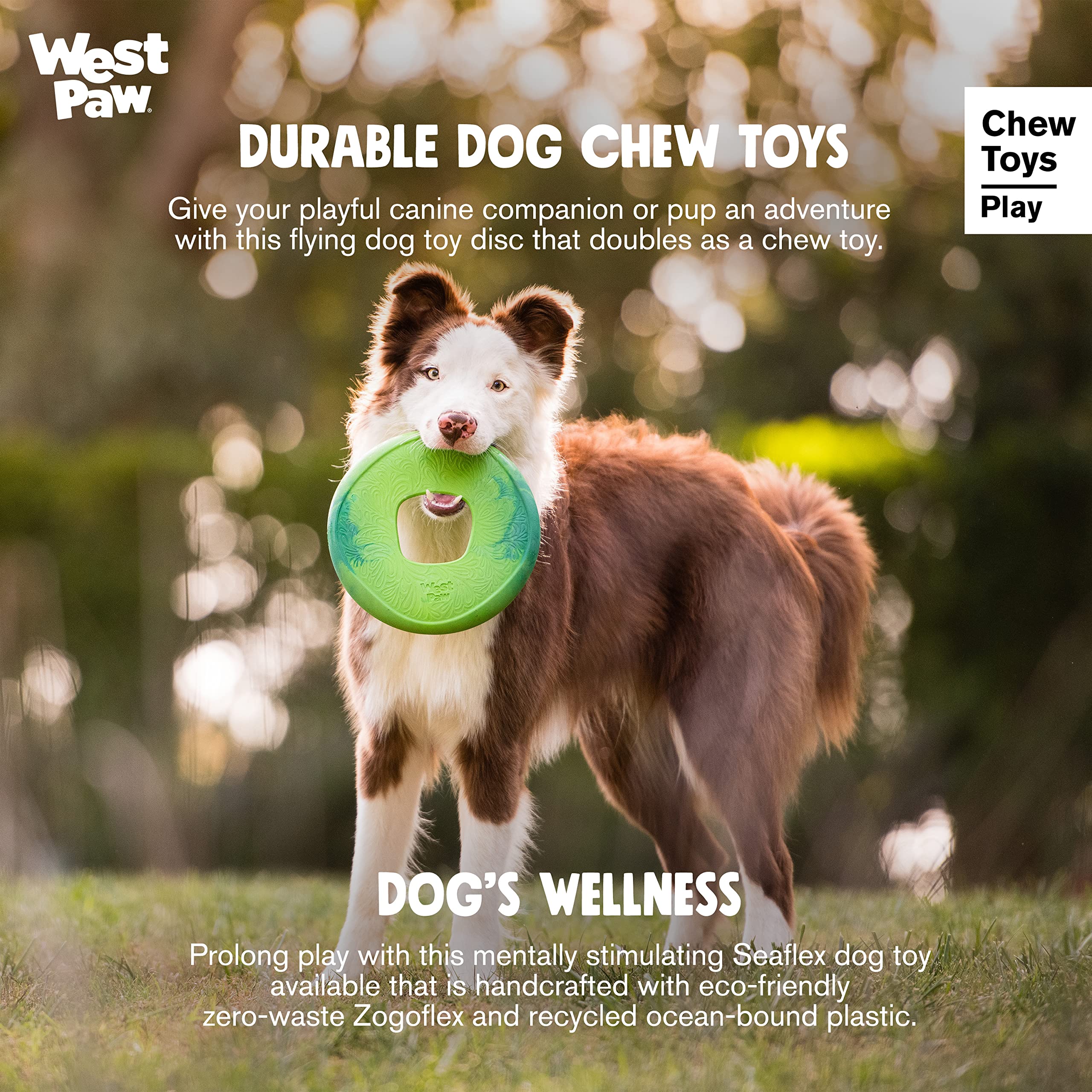 West Paw Seaflex Sailz Dog Toy Flying Disc - Machine Washable Dog Toys For Moderate Chewers - Eco-Friendly Zogoflex Toys For Dog