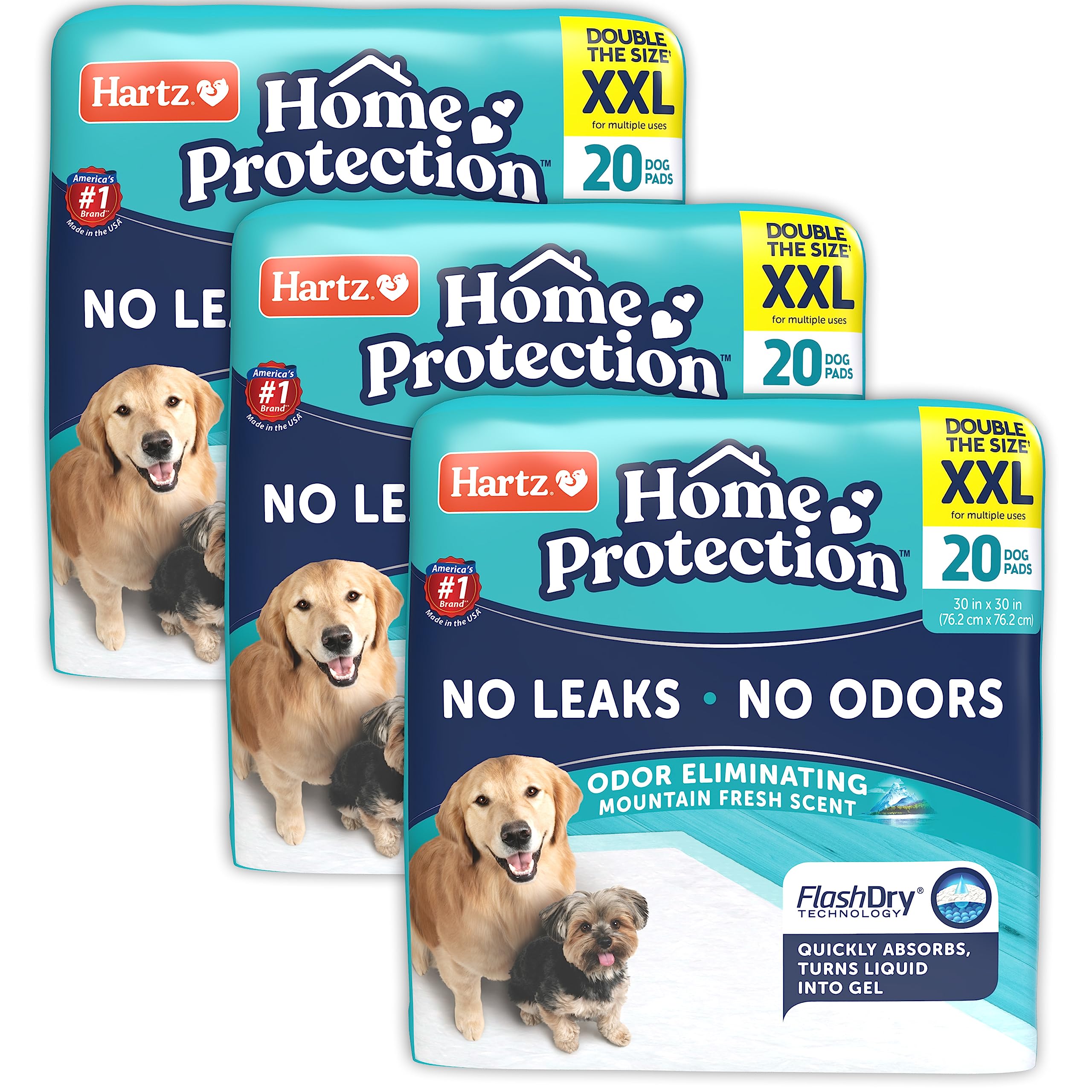Hartz Home Protection Mountain Fresh Scented Dog Pads, Xxl 20 Count, Super Absorbent & Won'T Leak, Odor Eliminating