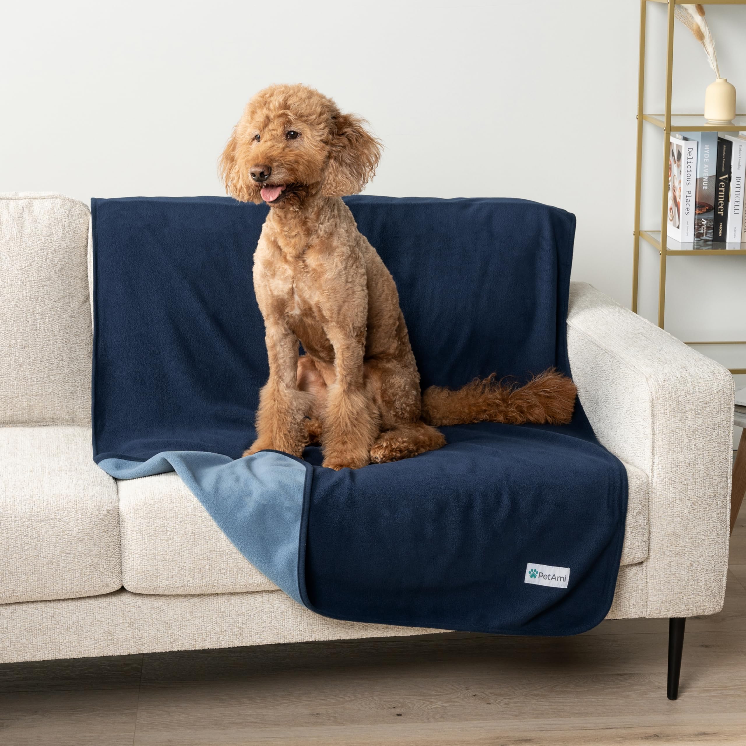 Petami Waterproof Dog Blanket For Medium Large Pets Dogs Cats, Pet Couch Cover Protector For Furniture, Reversible Washable Soft Fleece Cat Blanket For Bed Couch Sofa, 40X60 (Navy/Blue)