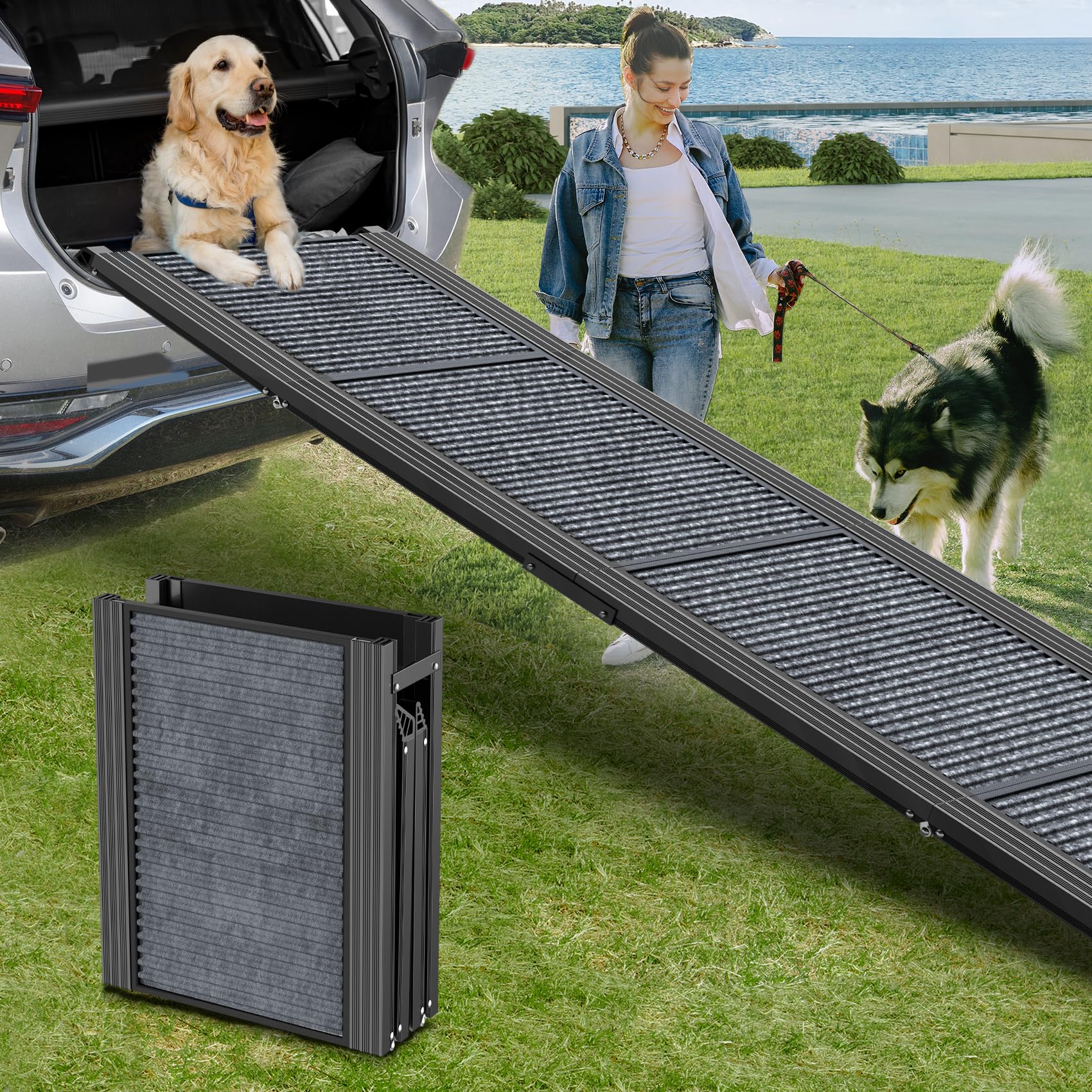 Upgraded Dog Ramp for Car 71 X-Long & 20 Wider Folding Dog Ramps for Large Dogs with Non-Slip Rug Surface Portable Dog Car Ramp 