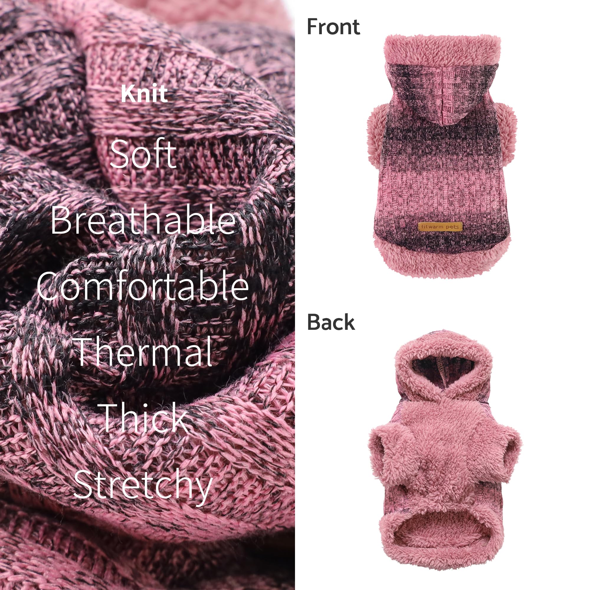 Fitwarm Fuzzy Dog Sweater, Knitted Winter Dog Clothes for Small Dogs Girl, Pet Warm Hooded Outfit, Heather Pink, Black, Medium