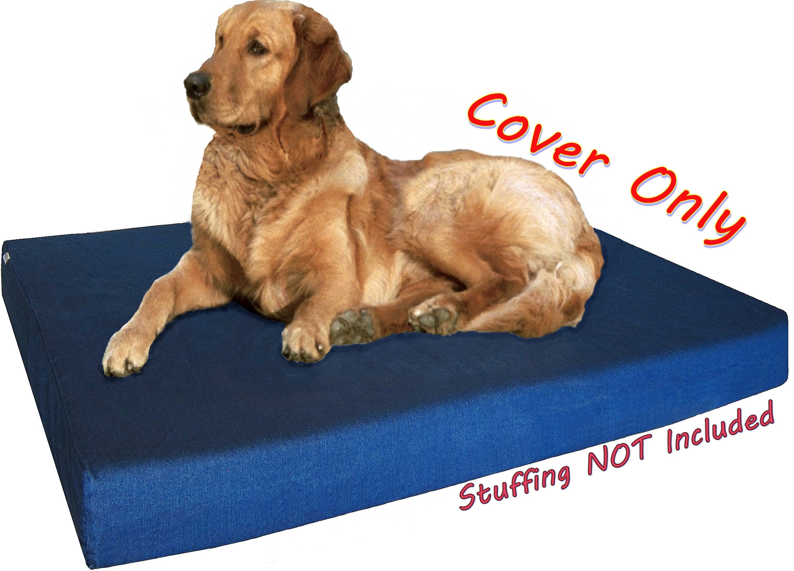 Dogbed4Less 41X27X4 Inches Large Durable Blue Color Denim Jean Cotton Dog Pet Bed External Zipper Cover - Replacement Cover Only
