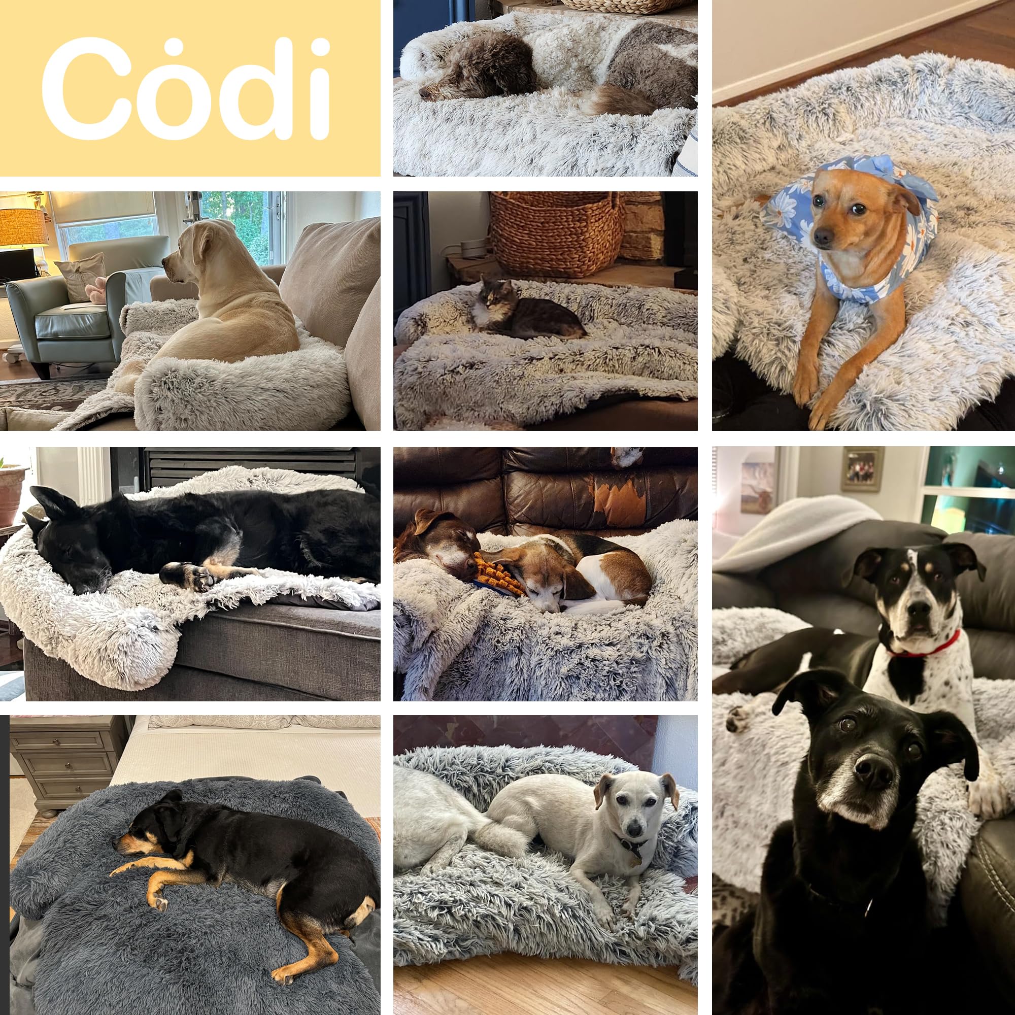 Codi Large Calming Dog Bed - Anti-Anxiety, Faux Fur, 45"x37"x6", Light Grey, Model COD63-0124, Machine Washable, Non-Slip