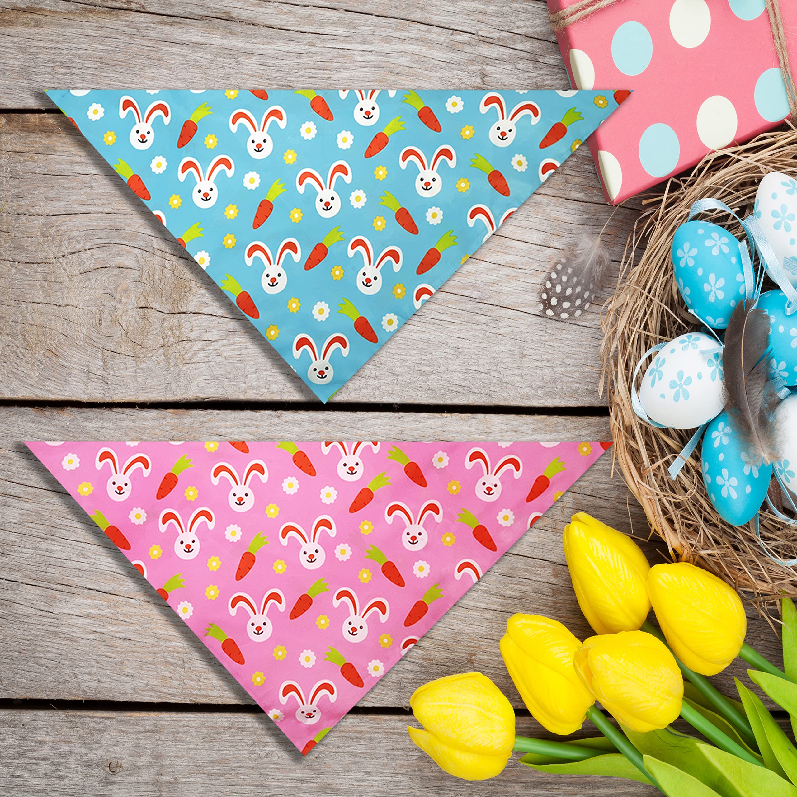 2 Pack Easter Dog Cat Bandana, Holiday Bunny And Carrot Bandana For Pets Puppies (Pattern 2, Large)