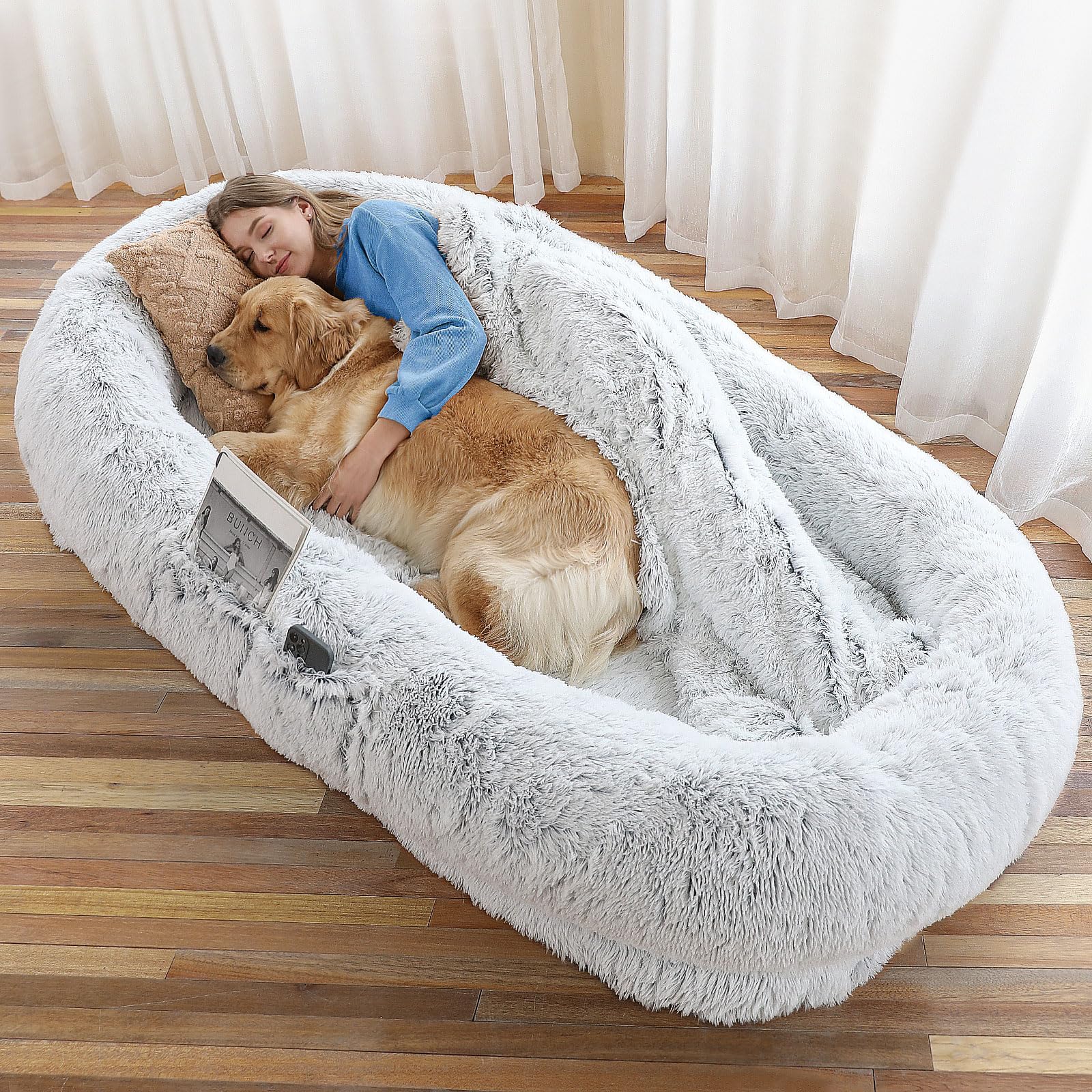 Wros Human Dog Bed, 71''X45''X12'' Size Fits You And Pets, Washable Faux Fur Dog Bed For People Doze Off, Napping Orthopedic Dog