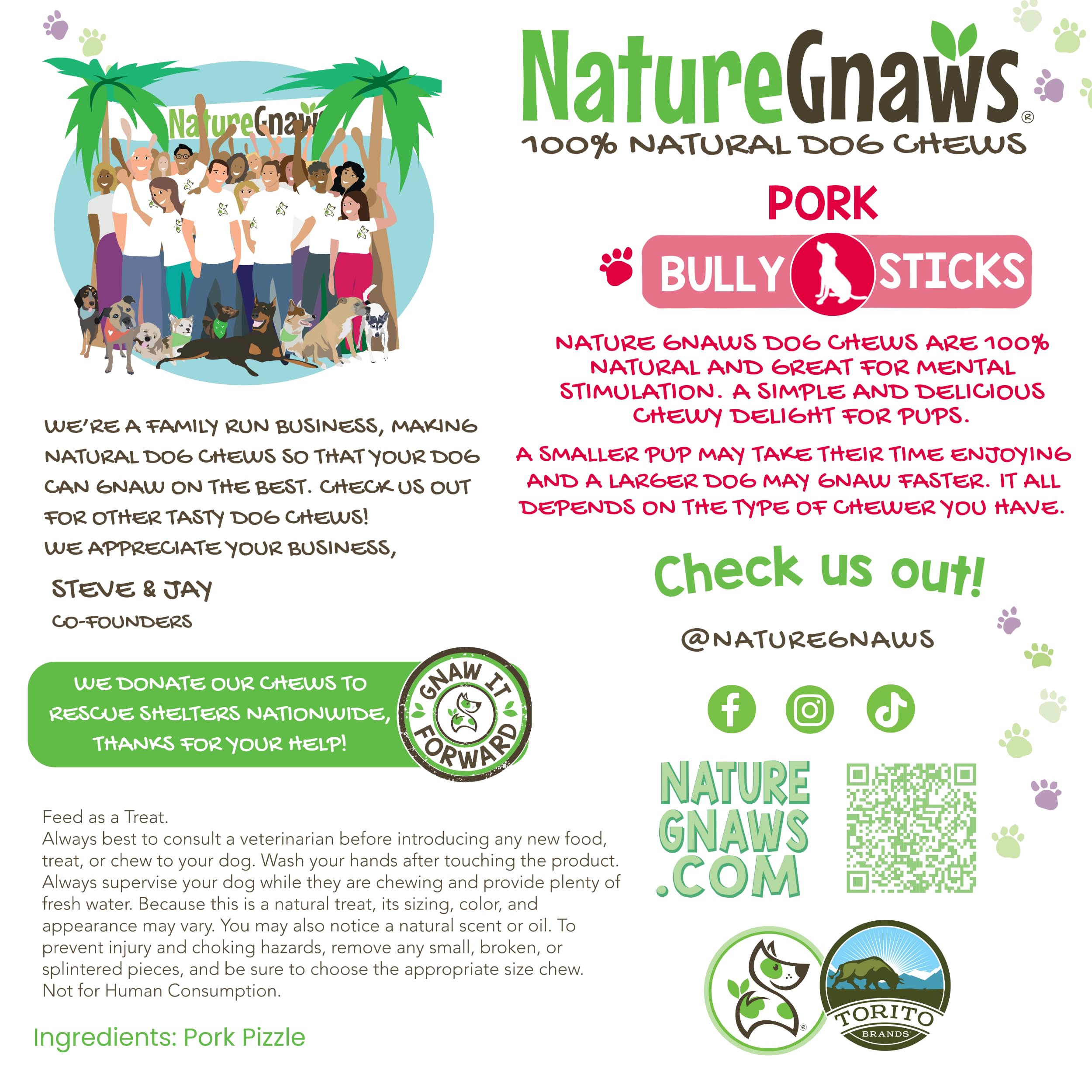 Nature Gnaws Pork Bully Sticks For Dogs - Premium Natural Dental Bones - Long Lasting Dog Chew Treats For Small Dogs & Puppies -