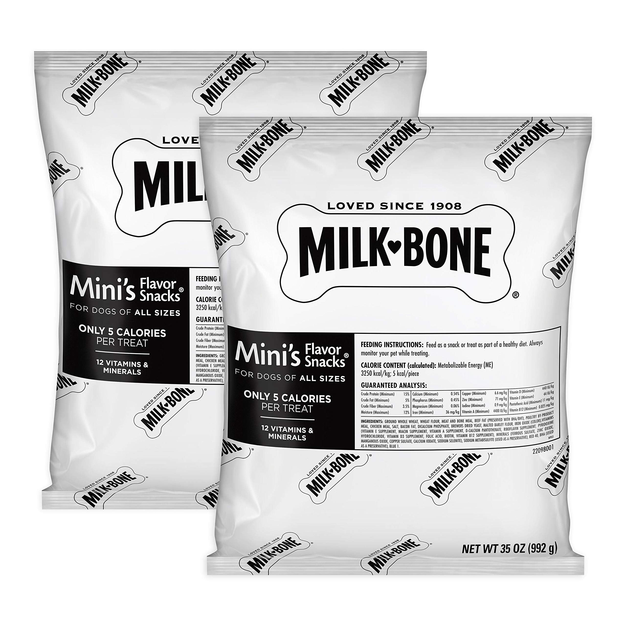 Milk-Bone Mini s Flavor Snacks Dog Treats, 35 Ounce Refill Packs (Pack of 2) Crunchy Texture Helps Reduce Tartar