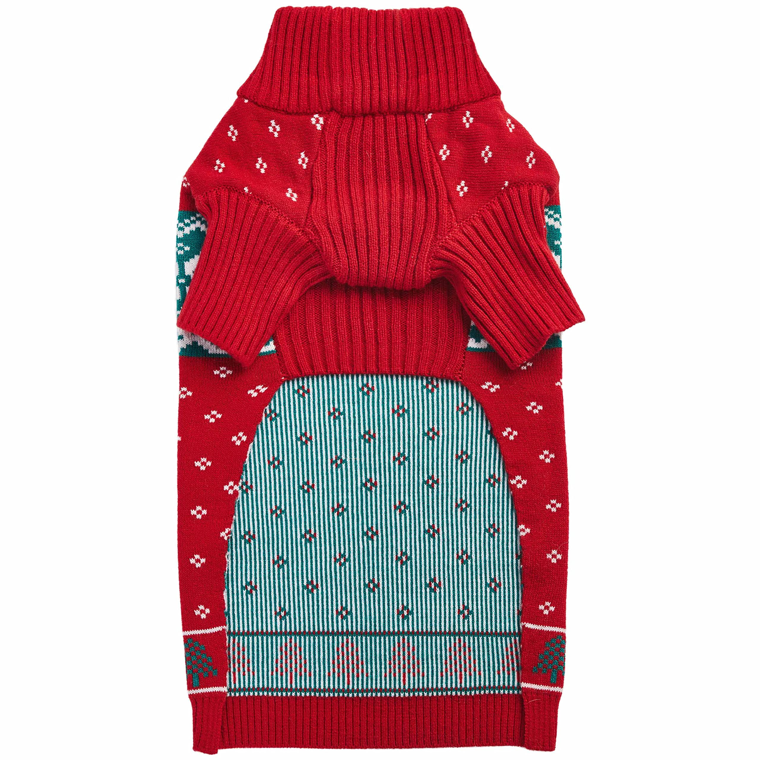 Blueberry Pet Christmas Tree And Snowflake Dog Sweater In Festive Red, Back Length 18', Pack Of 1 Clothes For Dogs