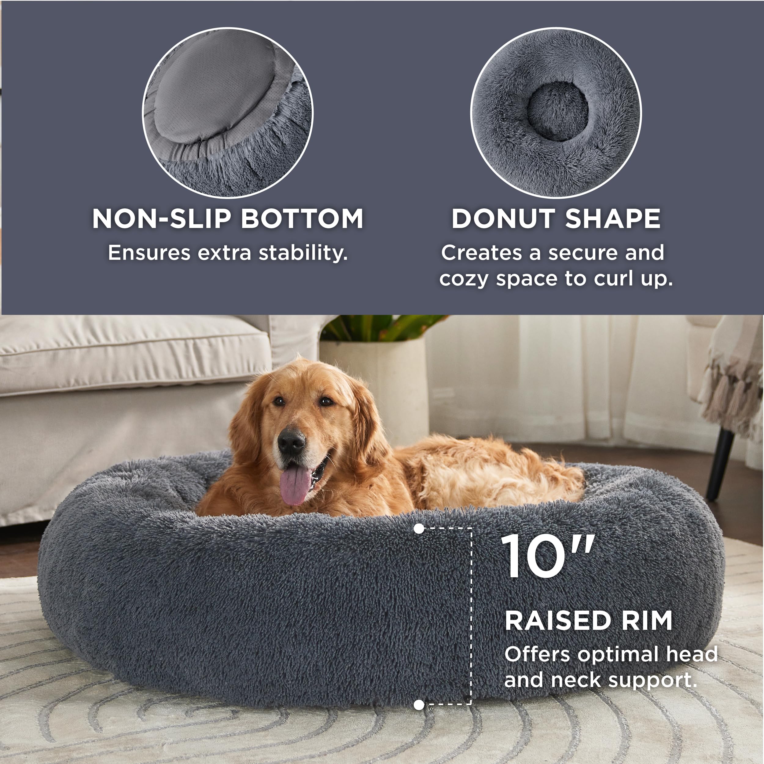 Bedsure Calming Dog Bed For Extra Large Dogs - Donut Washable Large Pet Bed, 45 Inches Anti-Slip Round Fluffy Plush Faux Fur Dog