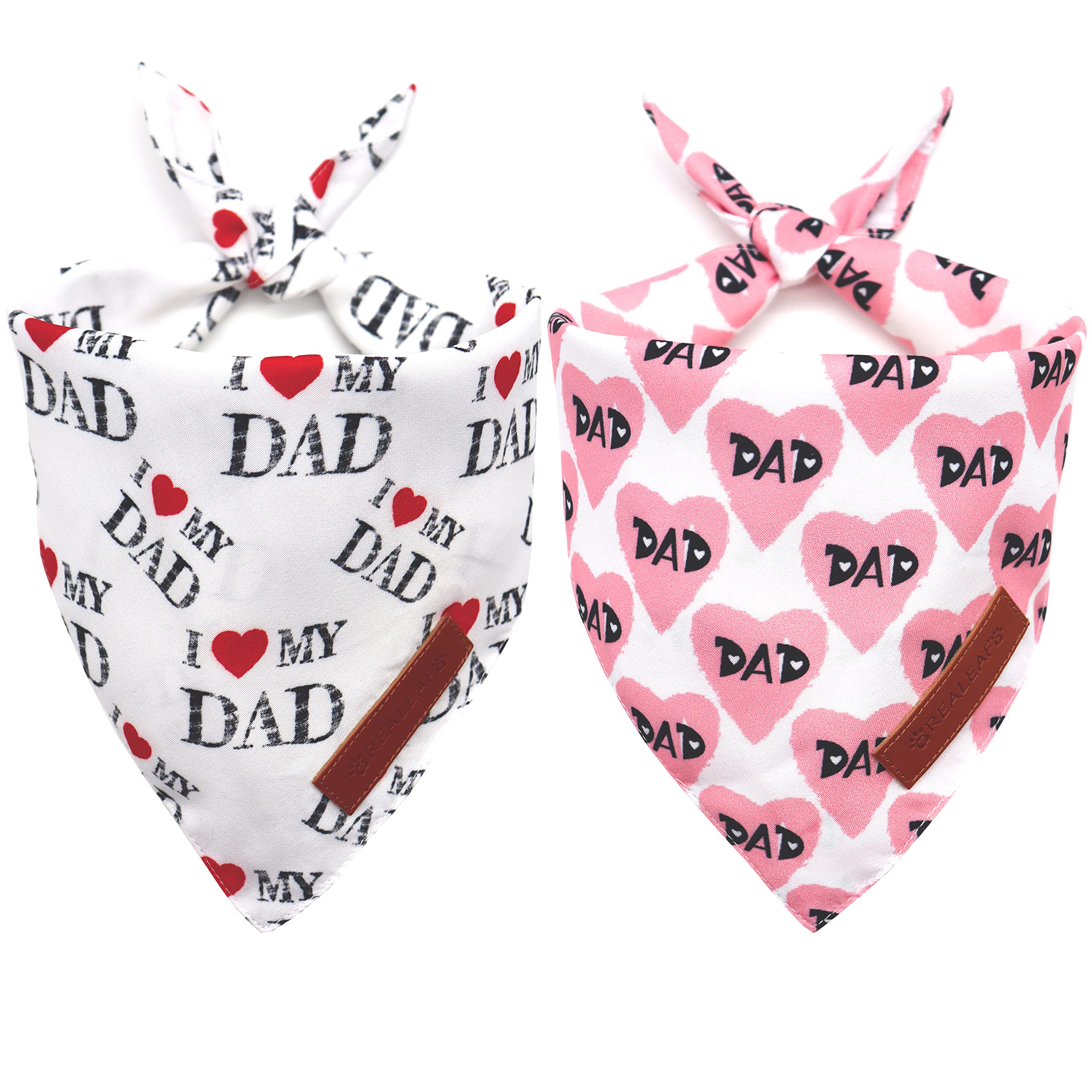 Realeaf Fathers Day Dog Bandanas 2 Pack, Reversible I Love My Dad Pet Scarf For Boy And Girl, Premium Durable Fabric, Bandana Fo