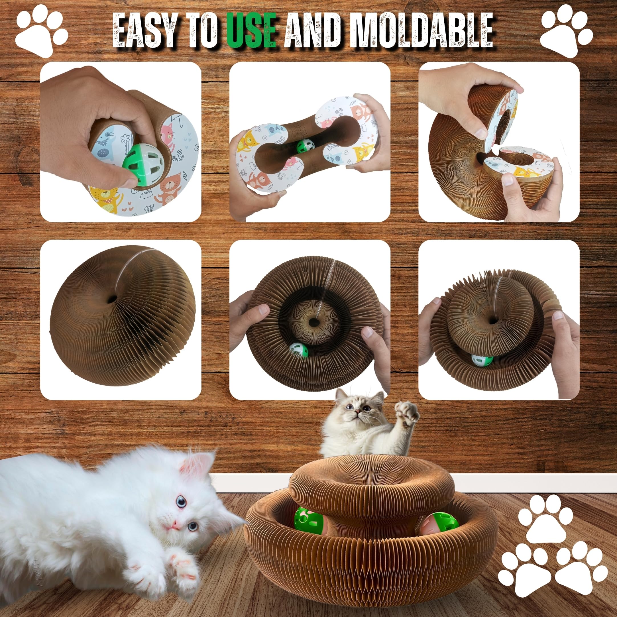 Greenwich Kitty Kurlz Reversible Infinity Cat Toy - Durable Magic Organ Made from Recycled Corrugated Cardboard | Eco-Friendly,