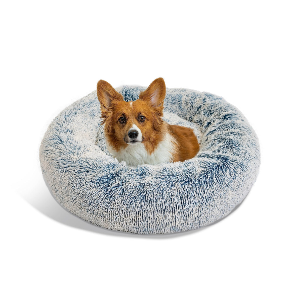 Best Friends By Sheri The Original Calming Donut Dog And Cat Bed In Shag Fur, Denim Blue, Medium, 30X30