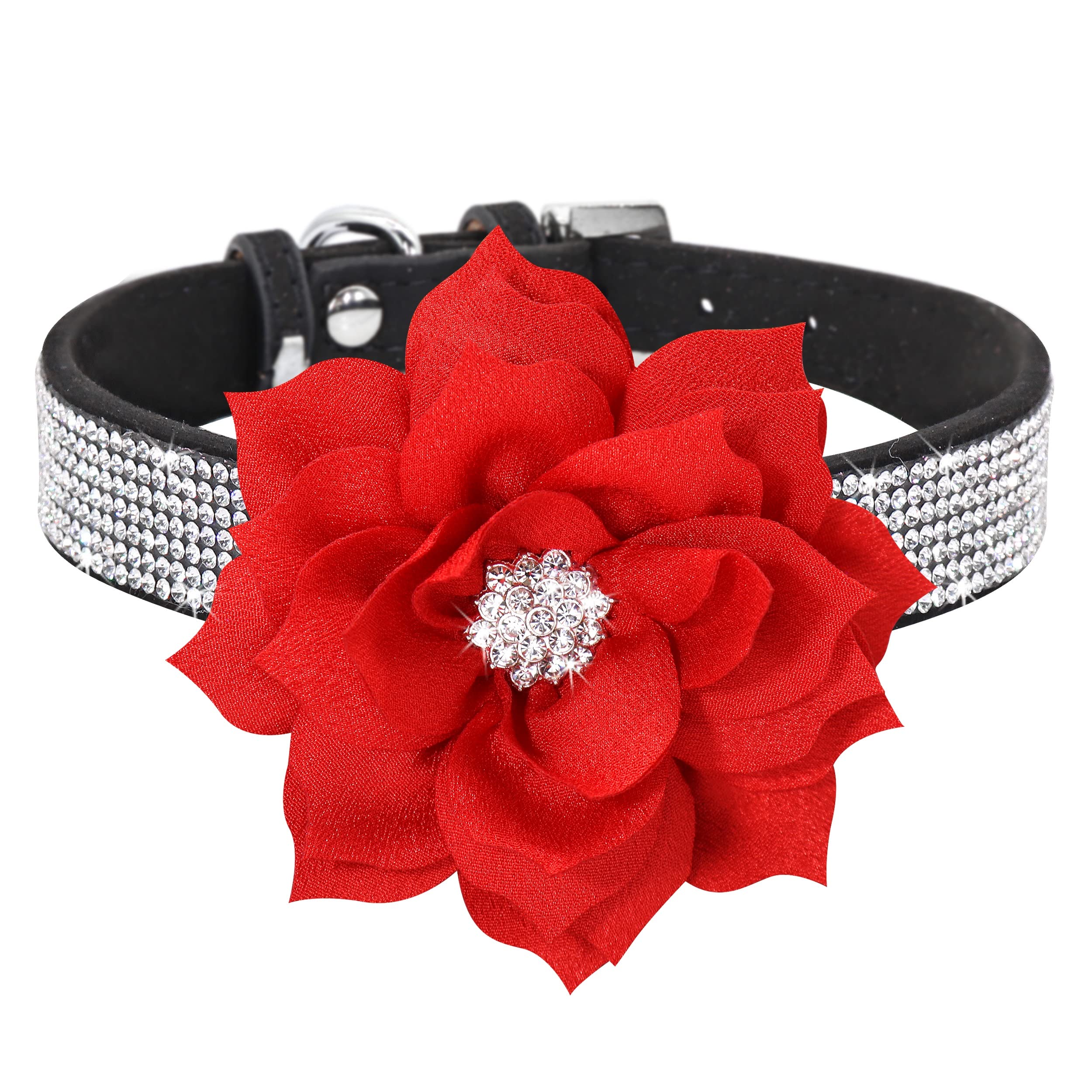 Pet Artist Cute Girl Rhinestone Suede Dog Collars For Small Dogs Cats,Soft Flower Dog Collar,Bling Dog Collars For Small Puppy Dogs Black Collar,S:Neck 10-12'(25-31Cm)
