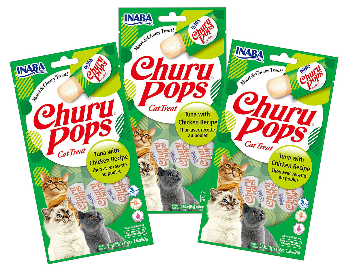 Inaba Churu Pops Moist And Chewy Cat Treat (Tuna And Chicken Recipe, 12 Tubes)