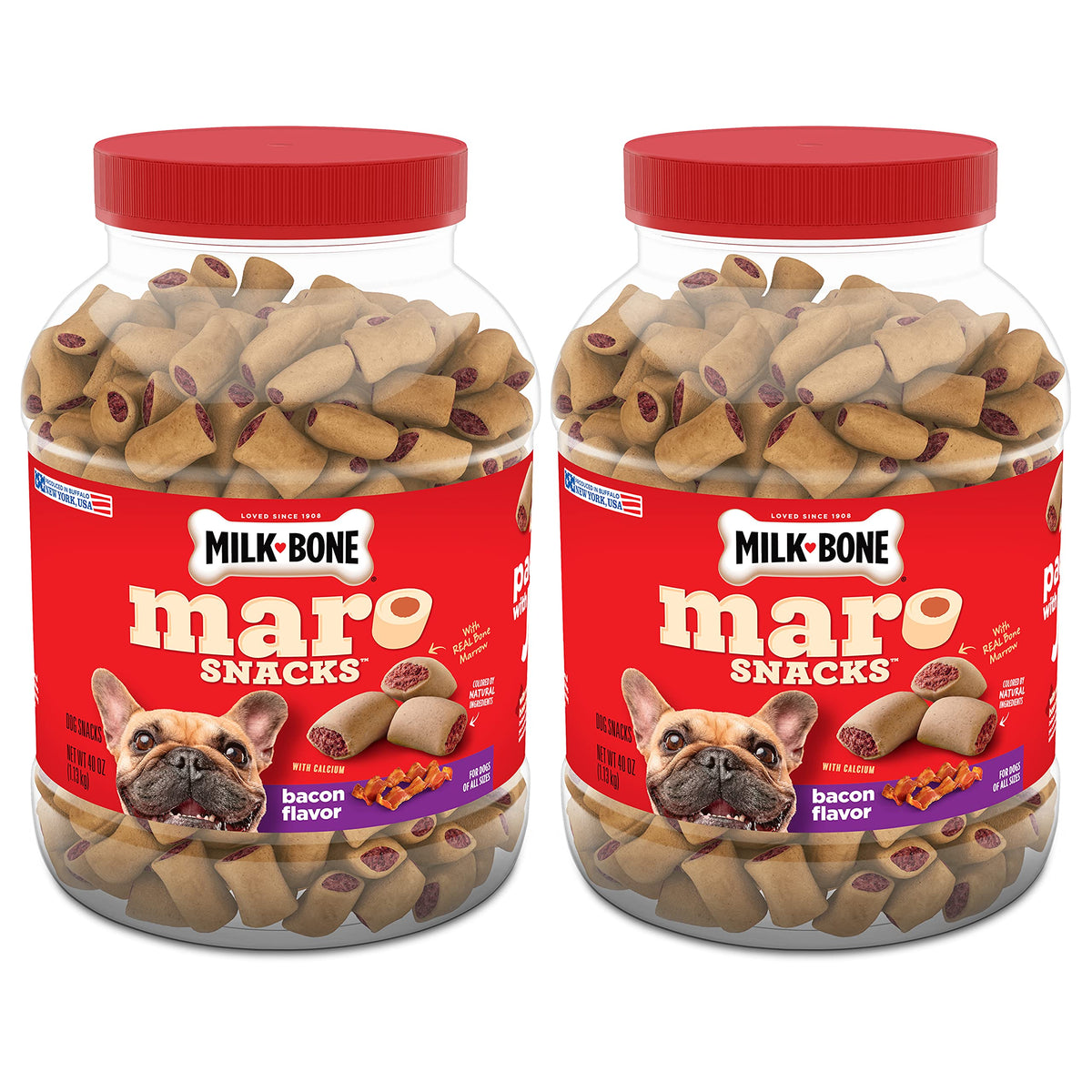 Milk-Bone Marosnacks Dog Treats, Bacon, 40 Ounce (Pack Of 2) With Real Bone Marrow And Calcium