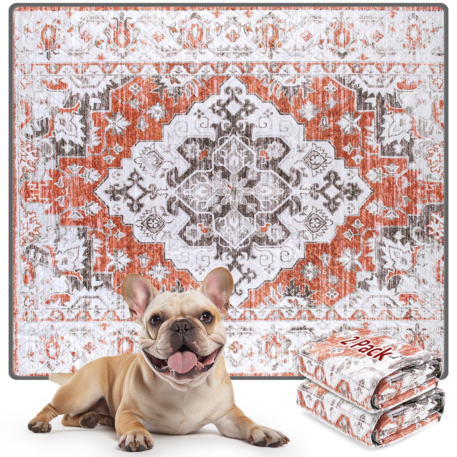 LOOBANI Reusable Pee Pads for Dogs, 2 Pack Super Absorbent Washable Puppy Pee Pads, Waterproof Non-Slip Whelping Pad for Floor P