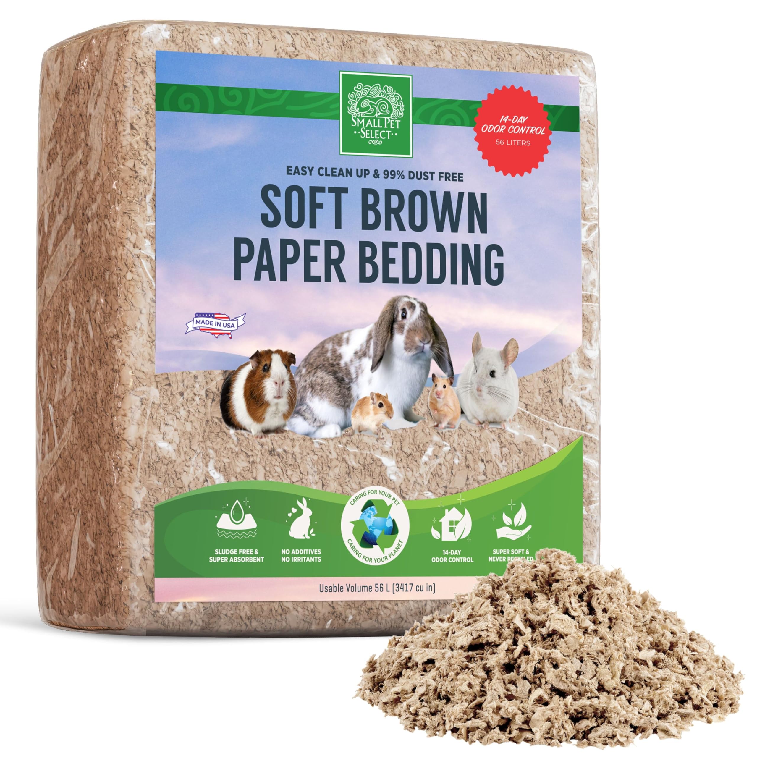 Small Pet Select Premium Small Animal Bedding, Natural Soft Paper Bedding For Small Indoor And Outdoor Pets, Made In Usa, 56 L Pack