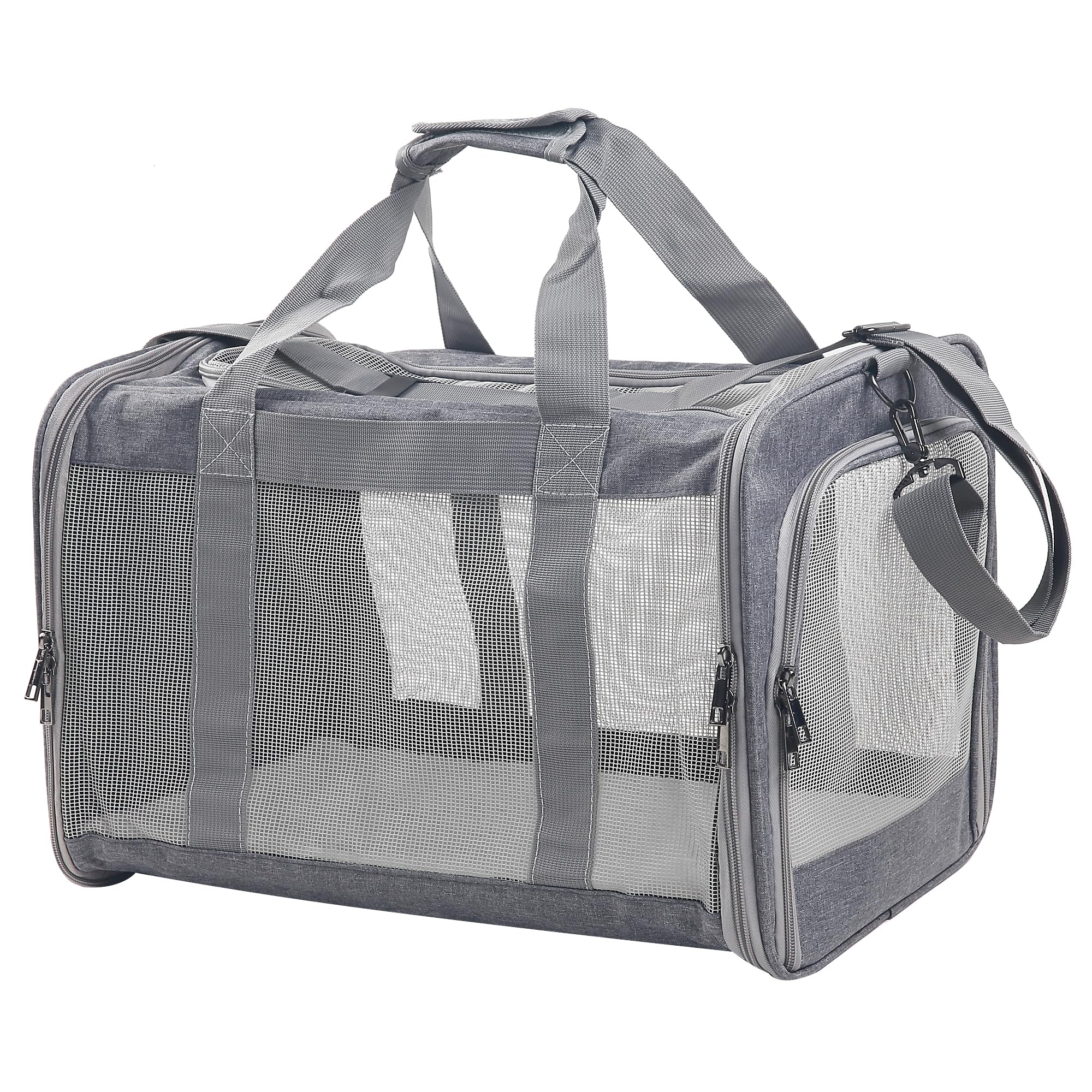 Atvobiy Portable Pet Carrier For Small To Medium Cats & Puppies - Soft, Airline Approved (Large, Grey)