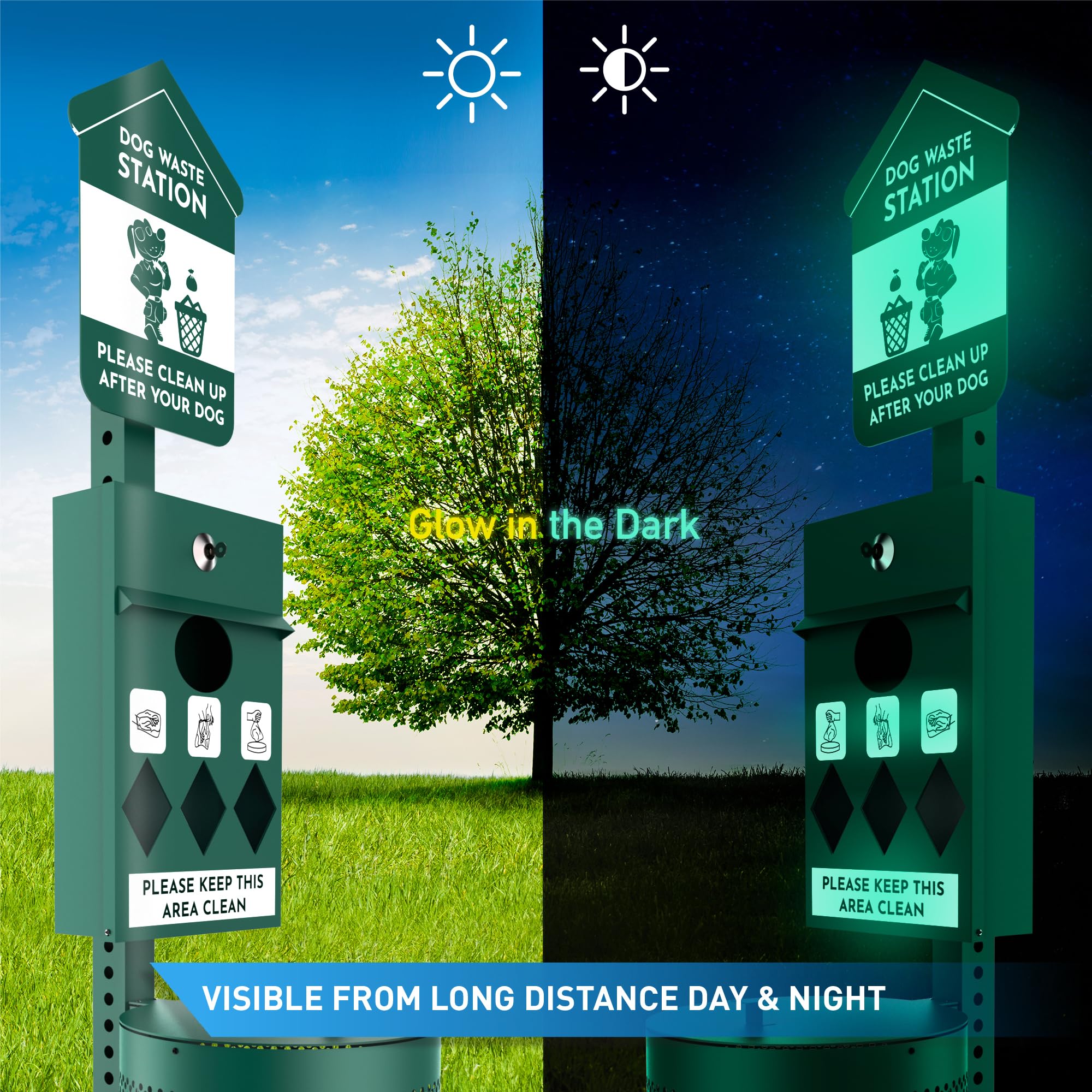 Impacthor Dog Waste Station Outdoor Pet Waste Station- Desing With 4 Wholes And 800 Dog Poop Bags, 50 Waste Can Liners, 3 Poop B