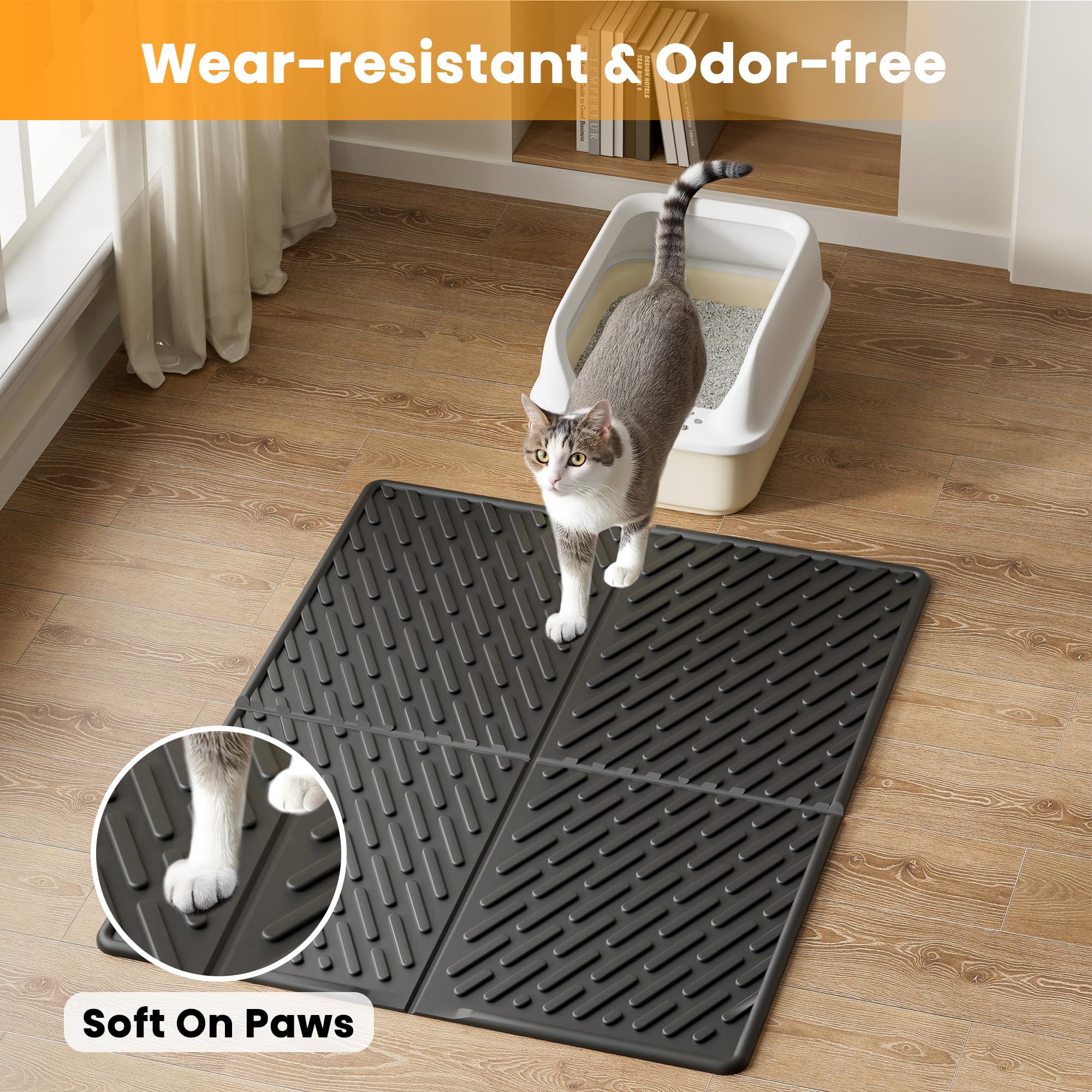 Pieviev Cat Litter Box Mat, 31 x 24  Scratch Resistant Litter Trapping Mat, Easy Clean for Scatter Control, Soft on Kitty Paws,