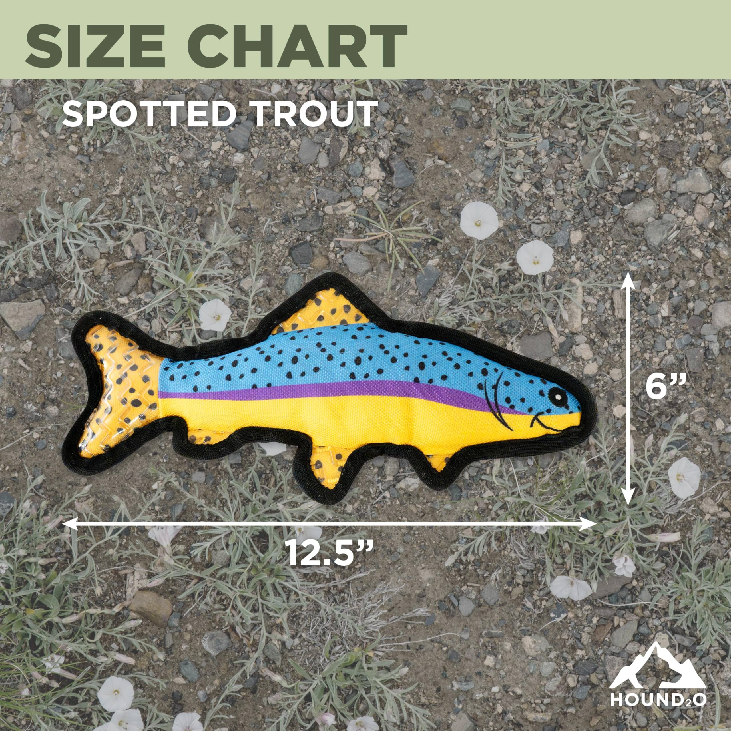 Hound2O Durable Plush Outdoor Toys For Dogs | Squeaky Spotted Trout | Fun Fishing Themed Dog Toy With Playful Squeaker