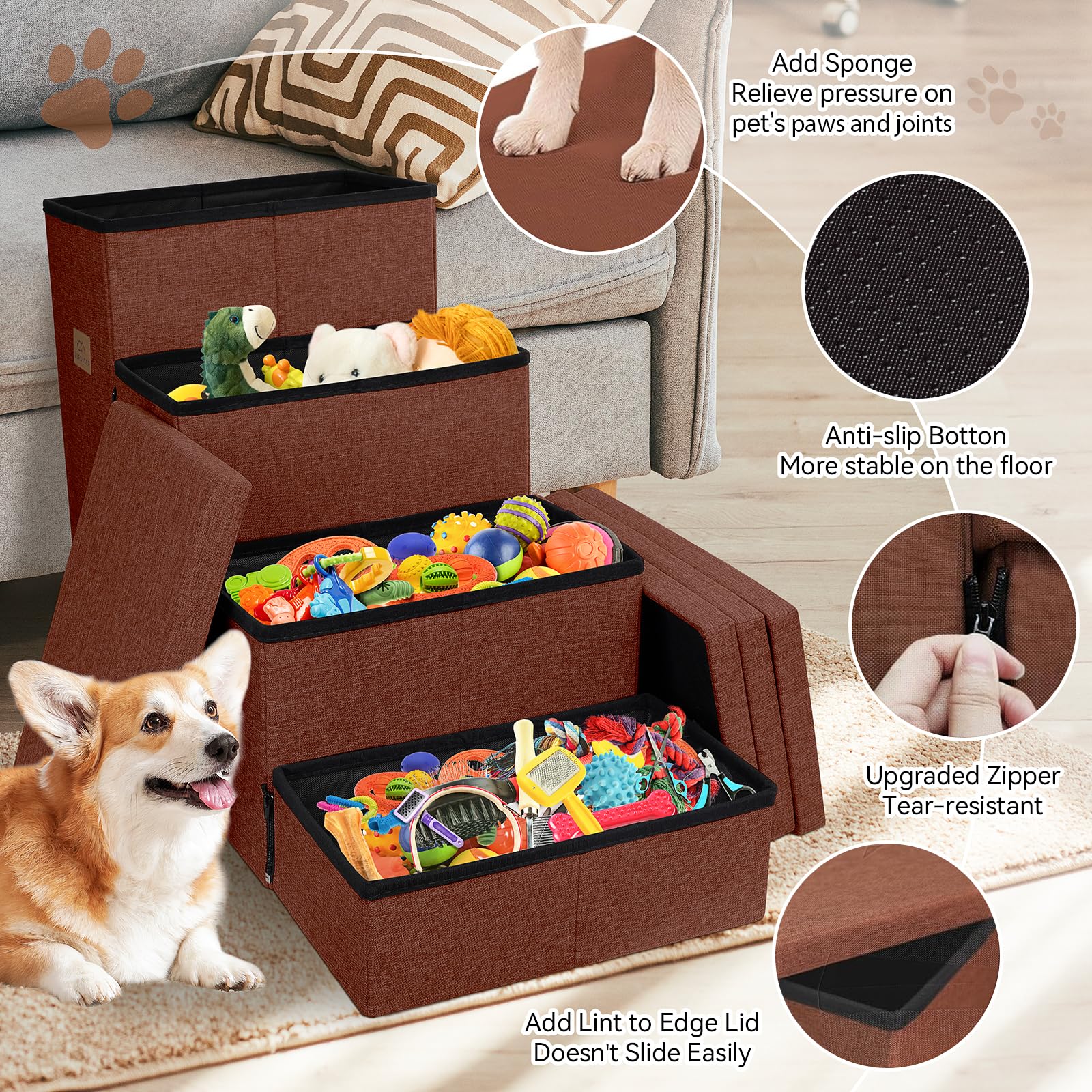 Zerbuger Dog Stairs with Condo 23  H, 4-Step Wider Dog Steps for High Beds Window, Folding Storage Pet Stairs Gift for Small/Med