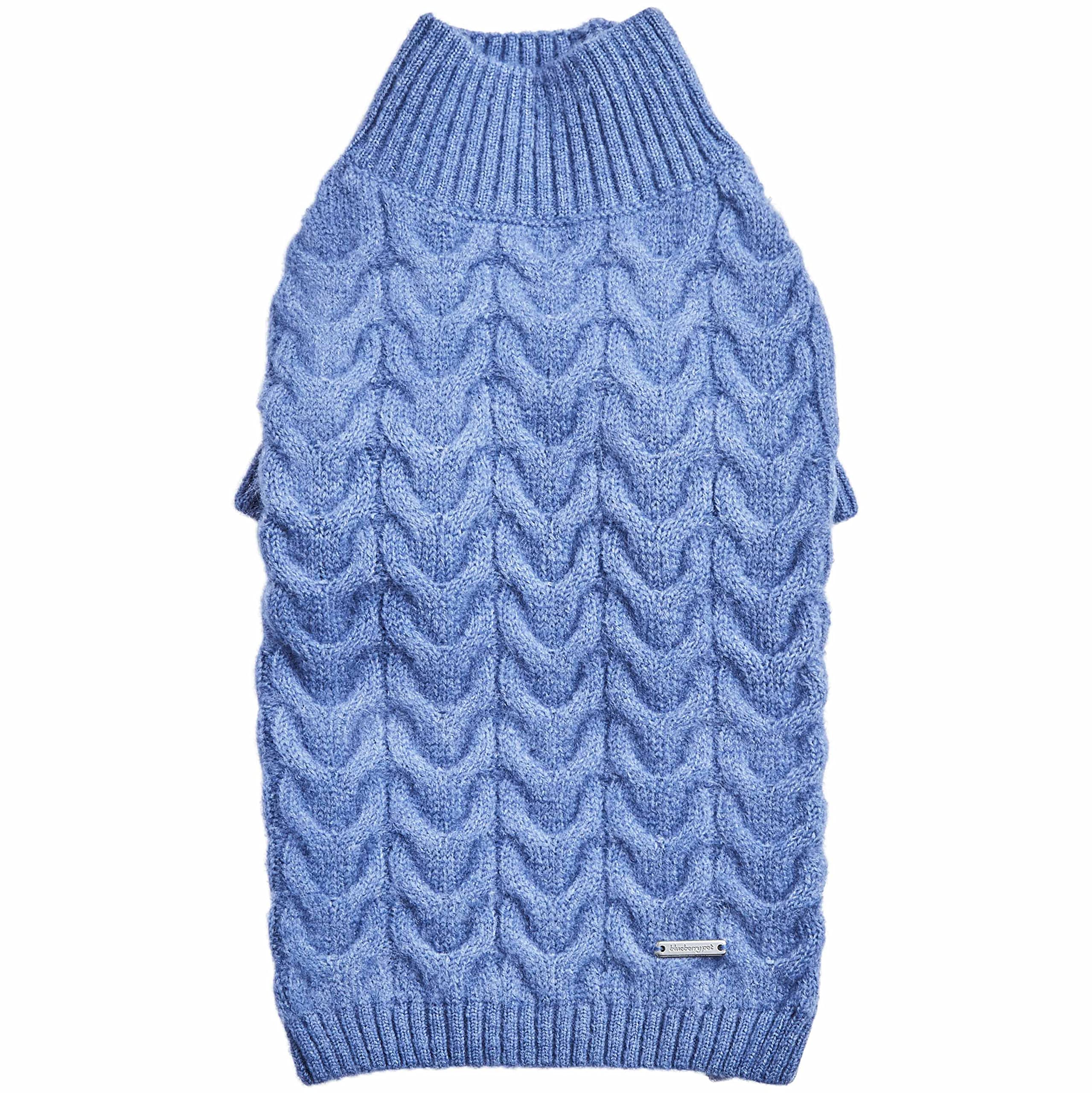 Blueberry Pet Classic Fuzzy Textured Knit Pullover Turtle-Neck Dog Sweater in Heather Blue, Back Length 14'', Pack of 1 Clothes 